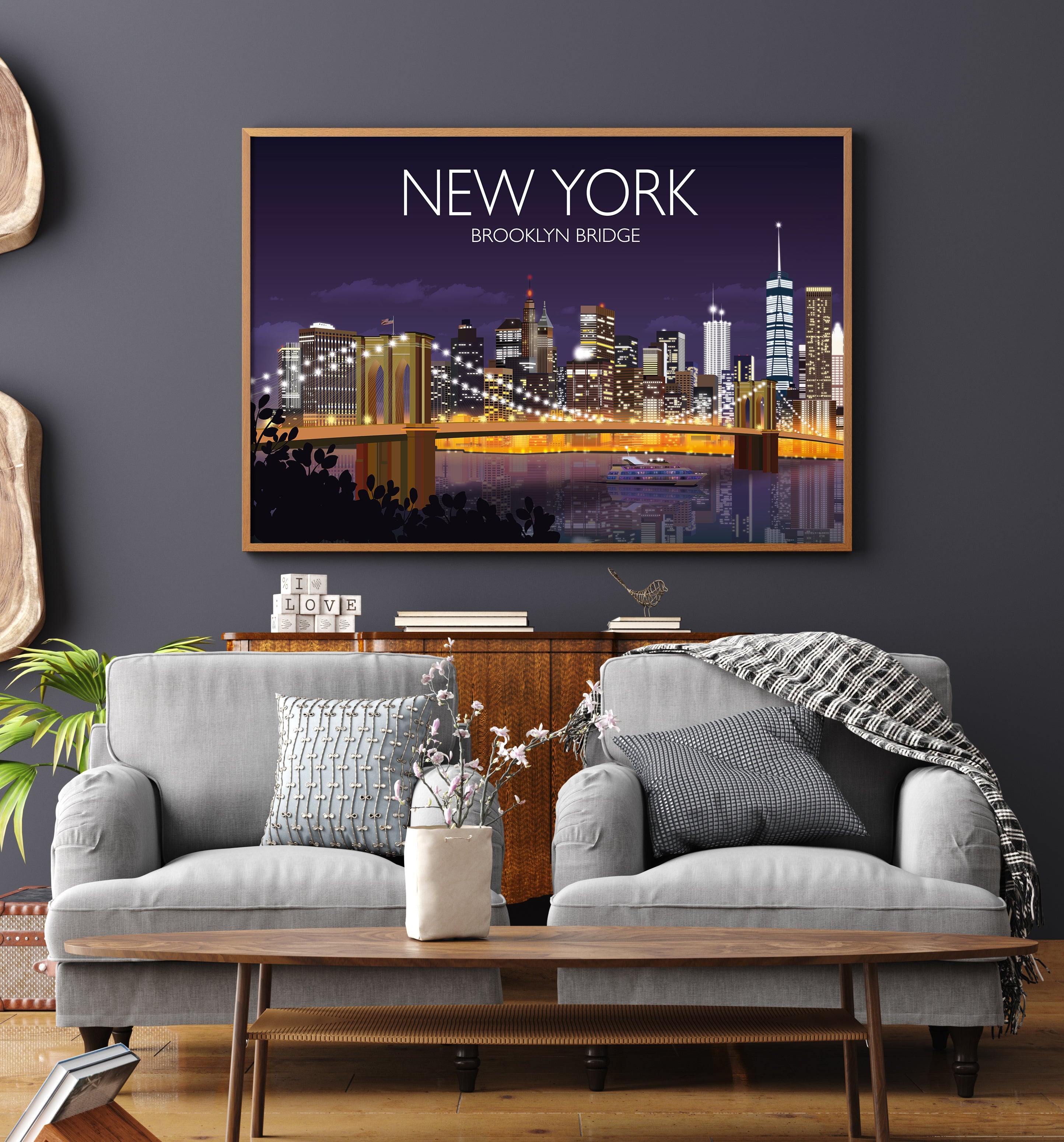 Brooklyn Bridge Travel Print, Travel Poster of Brooklyn Bridge, New York, USALimited Edition NQ Media Designs