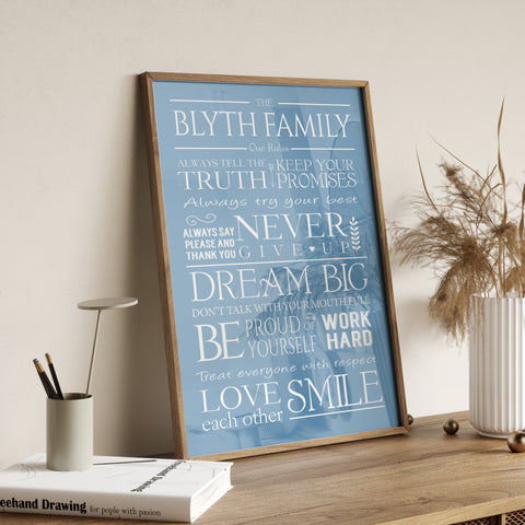 Family Rules Print, Personalised family word art. Gift for family, Canvas Digital Art Print, Birthday Gift, Family gift