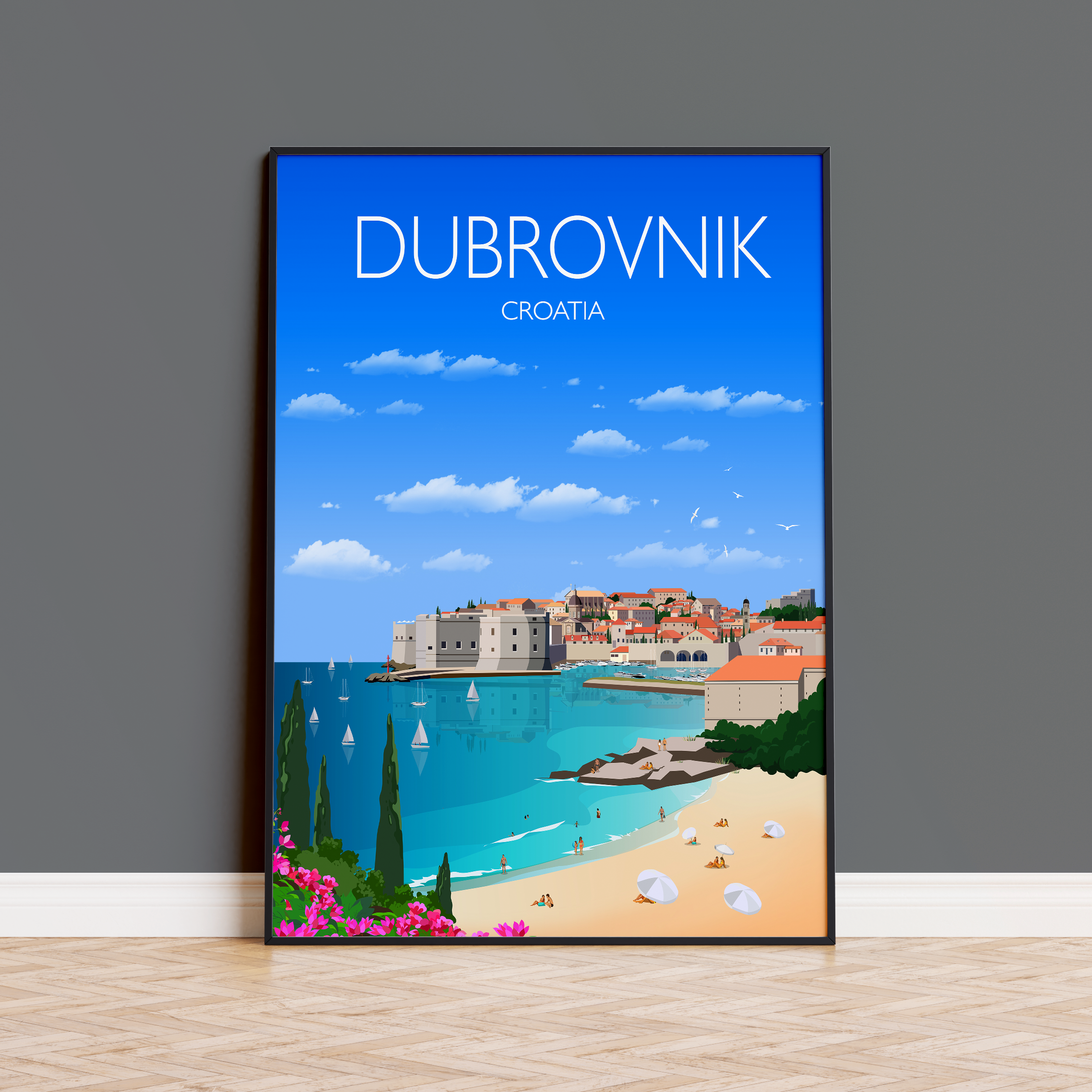Dubrovnik Travel Poster, Travel Print of Dubrovnik, Croatia NQ Media Designs
