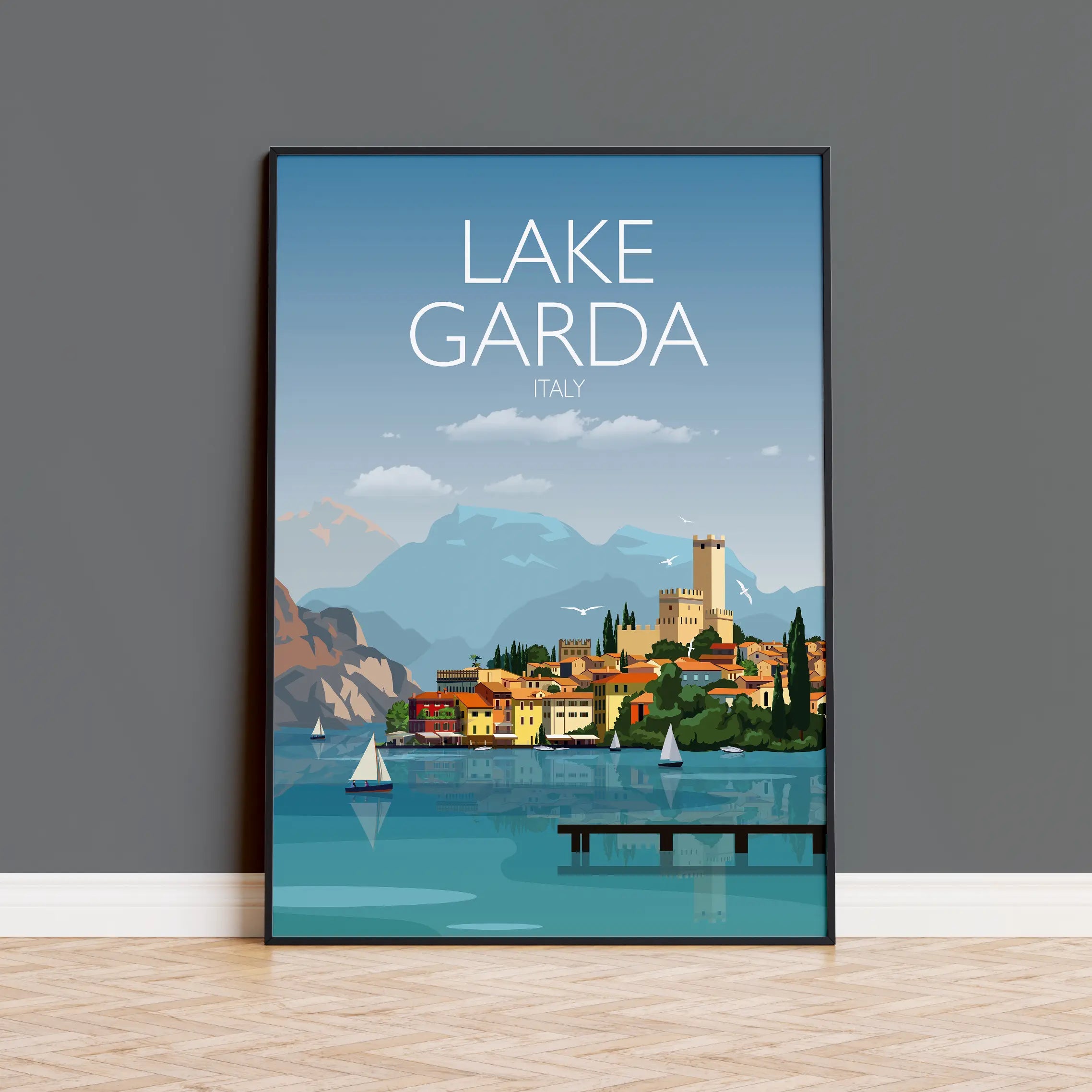 Lake Garda Travel Poster, Travel Print of Lake Garda, Italian Lakes, Italy NQ Media Designs
