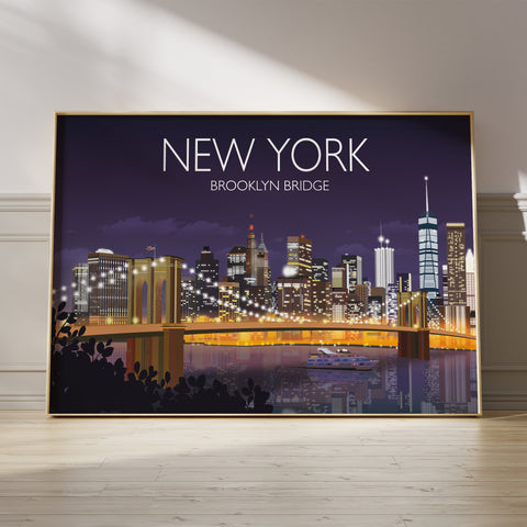 Brooklyn Bridge Travel Print, Travel Poster of Brooklyn Bridge, New York, USA  Limited Edition
