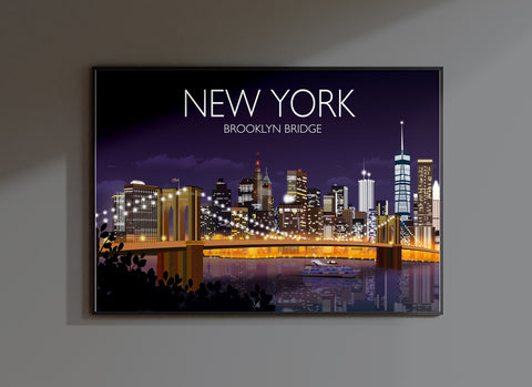 Brooklyn Bridge Travel Print, Travel Poster of Brooklyn Bridge, New York, USA  Limited Edition