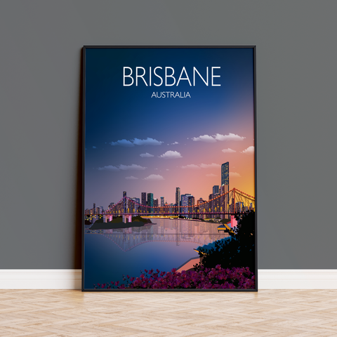 Brisbane Travel Poster , Travel Print of Brisbane, City of Brisbane, Queensland, Australia