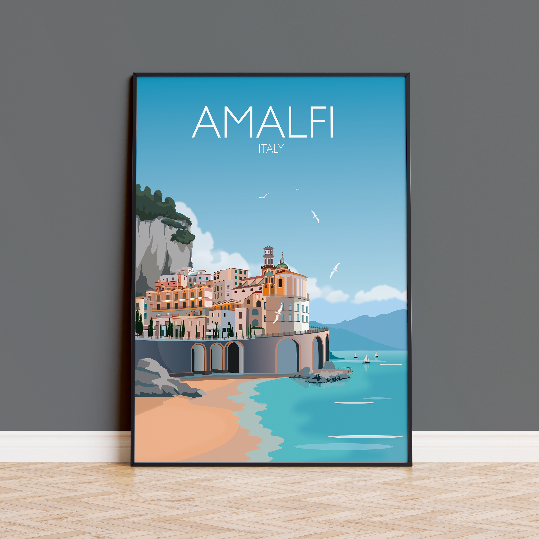 Amalfi Coast Travel Poster, Amalfi Travel Print, Italy NQ Media Designs