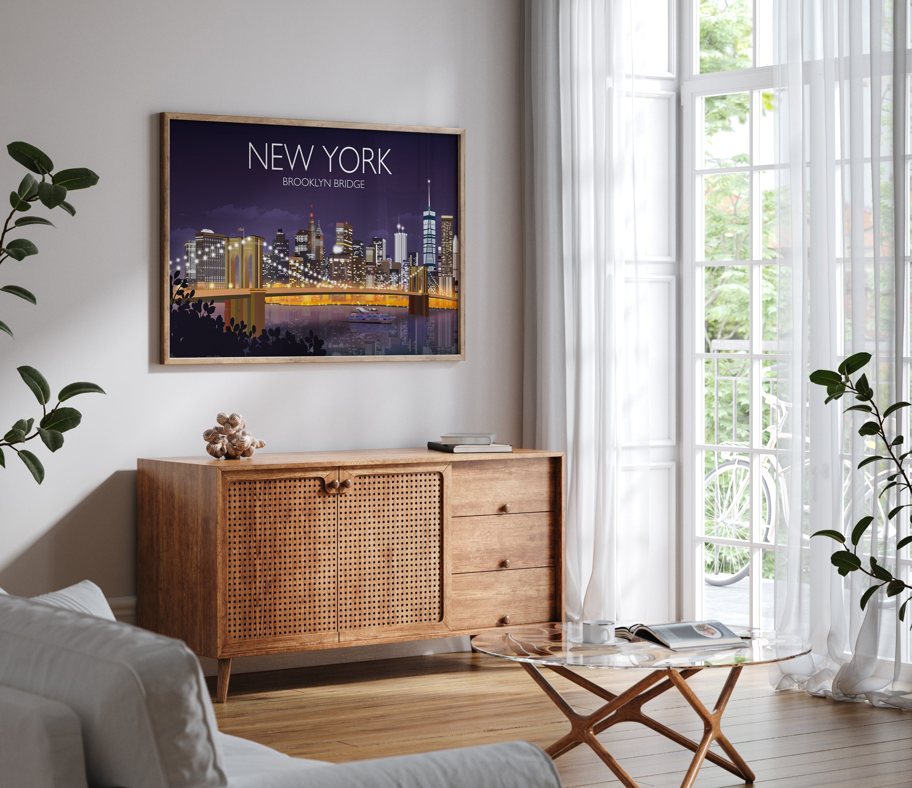 Brooklyn Bridge Travel Print, Travel Poster of Brooklyn Bridge, New York, USALimited Edition NQ Media Designs