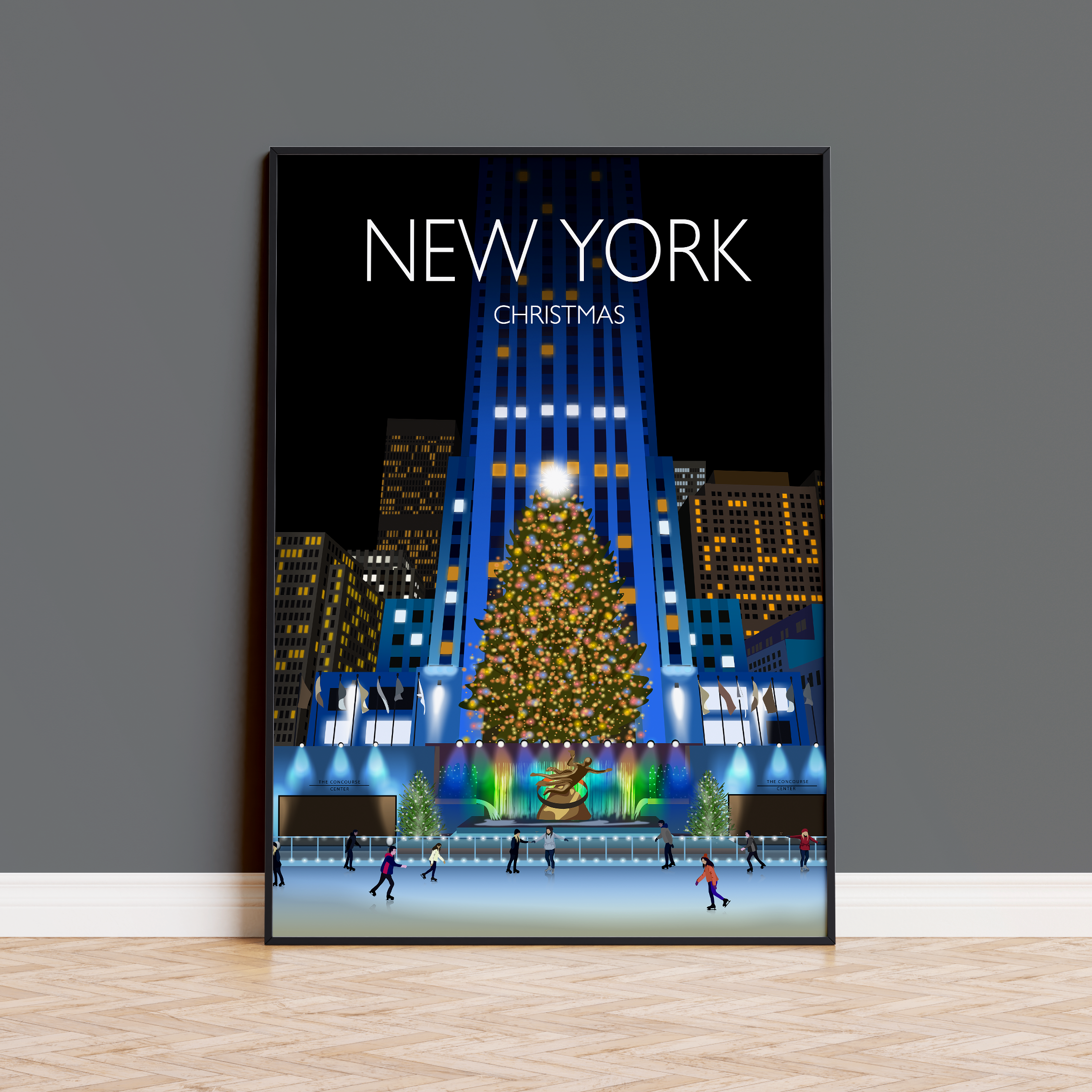 New York Travel Poster at Christmas, Travel Print of New York at Christmas, City of New York, USA NQ Media Designs