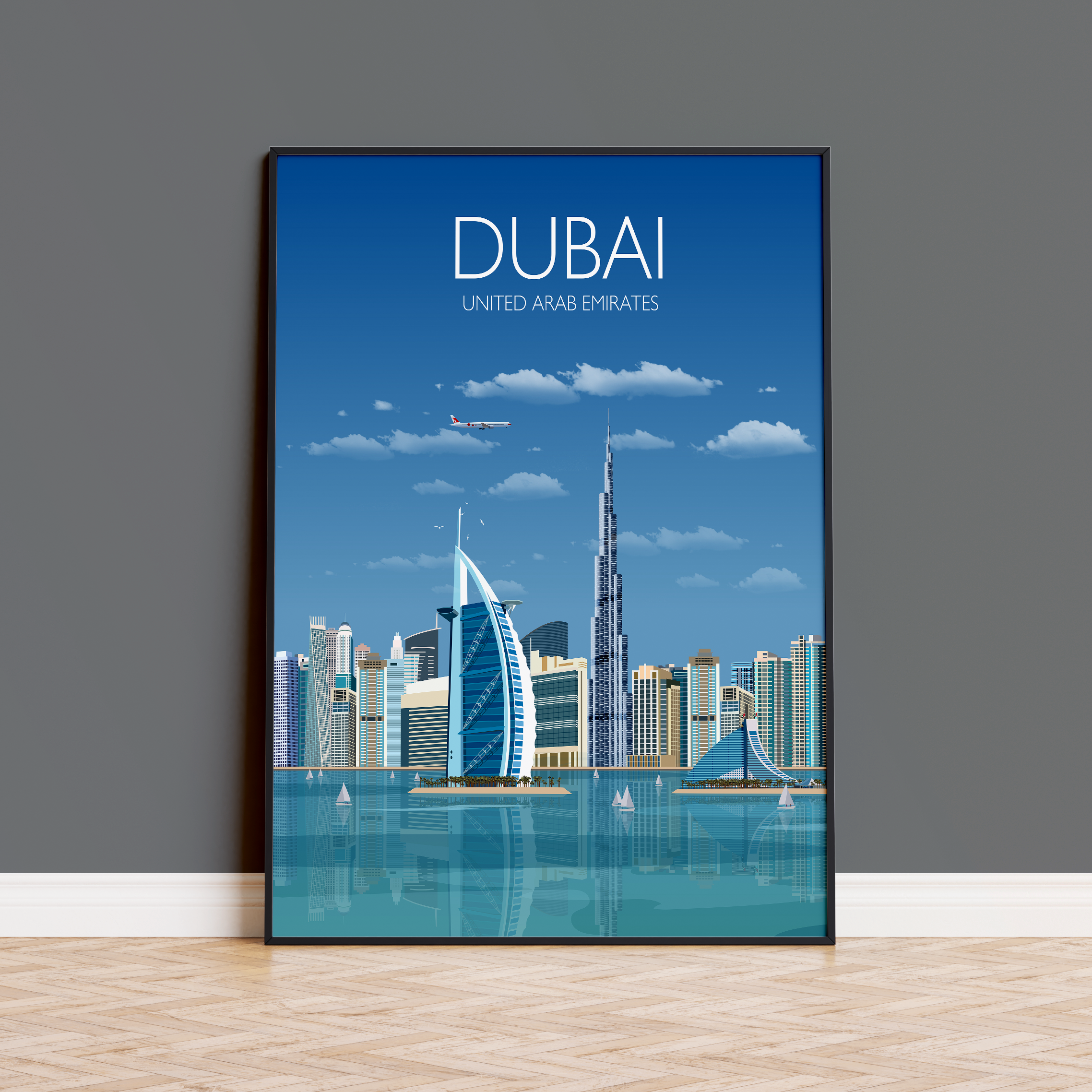 Dubai Travel Poster, Travel Print of Dubai, City of Dubai, United Arab Emirates NQ Media Designs