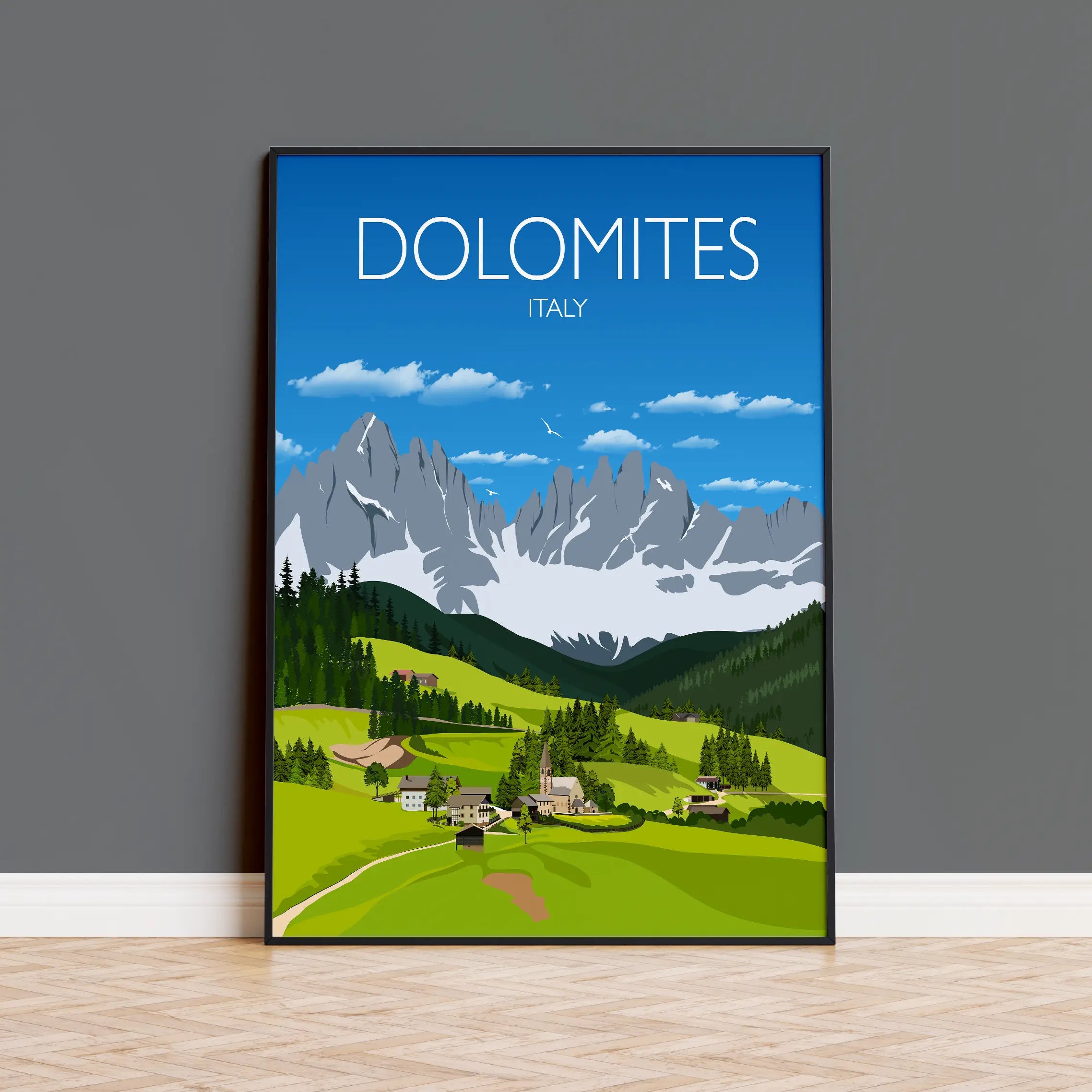 Dolomites Travel Poster, Traditional travel print - Dolomites, Italy NQ Media Designs