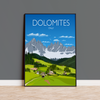 Dolomites Travel Poster, Traditional travel print - Dolomites, Italy