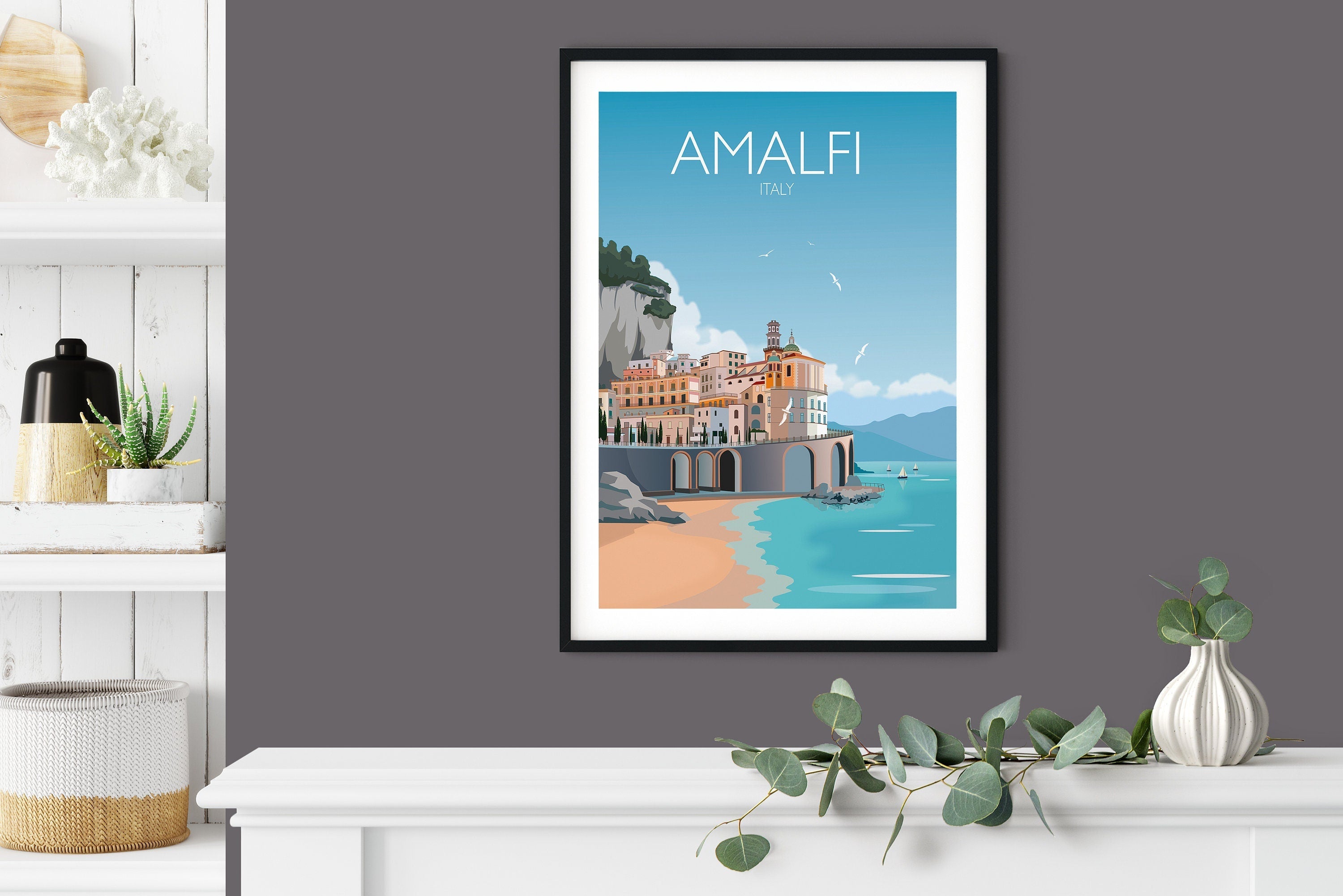 Amalfi Coast Travel Poster, Amalfi Travel Print, Italy NQ Media Designs