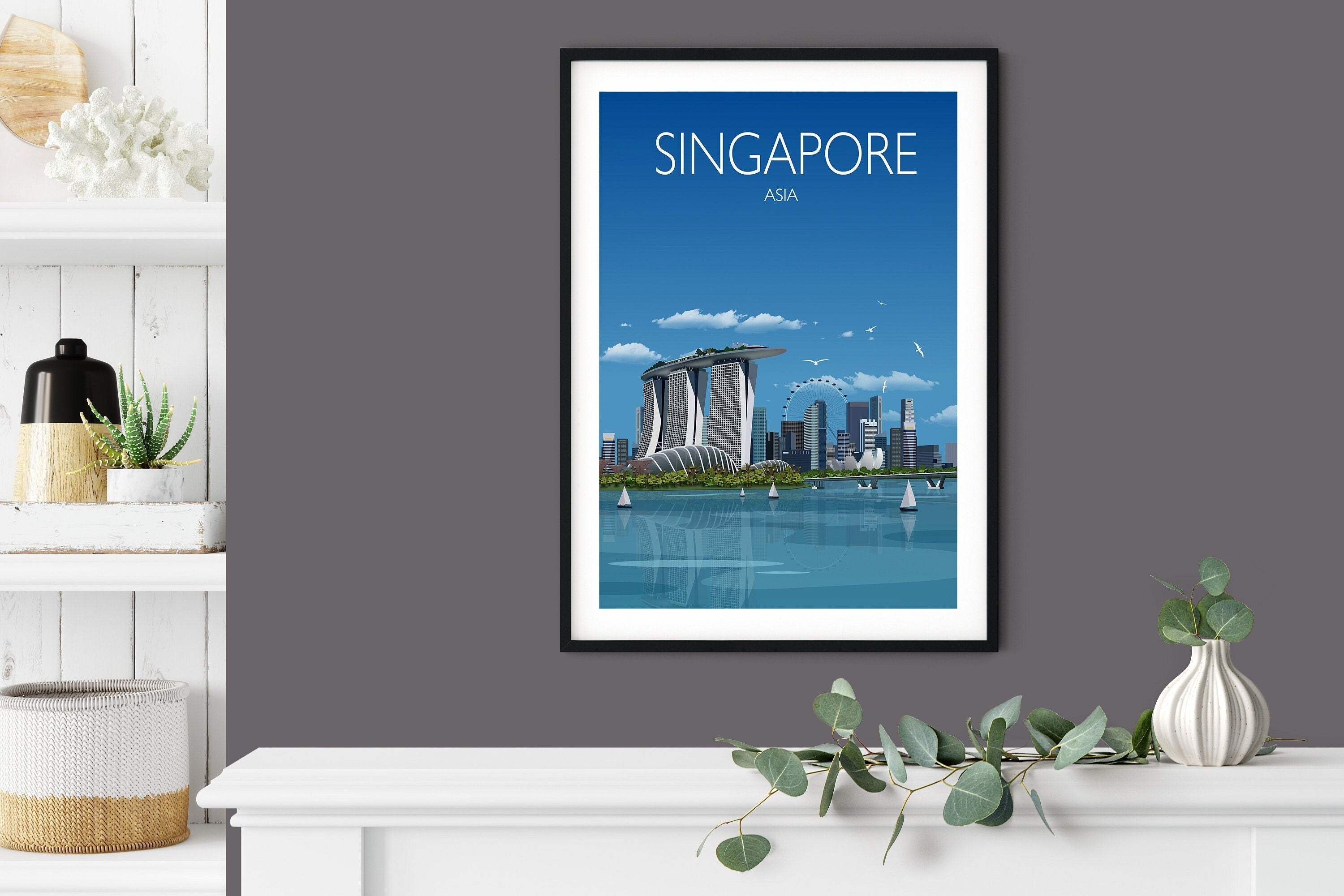 Singapore Travel Print, Singpore Travel Poster, Singapore, Asia NQ Media Designs
