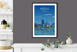 Perth Travel Poster, Travel Print of Perth, City of Perth, Australia NQ Media Designs