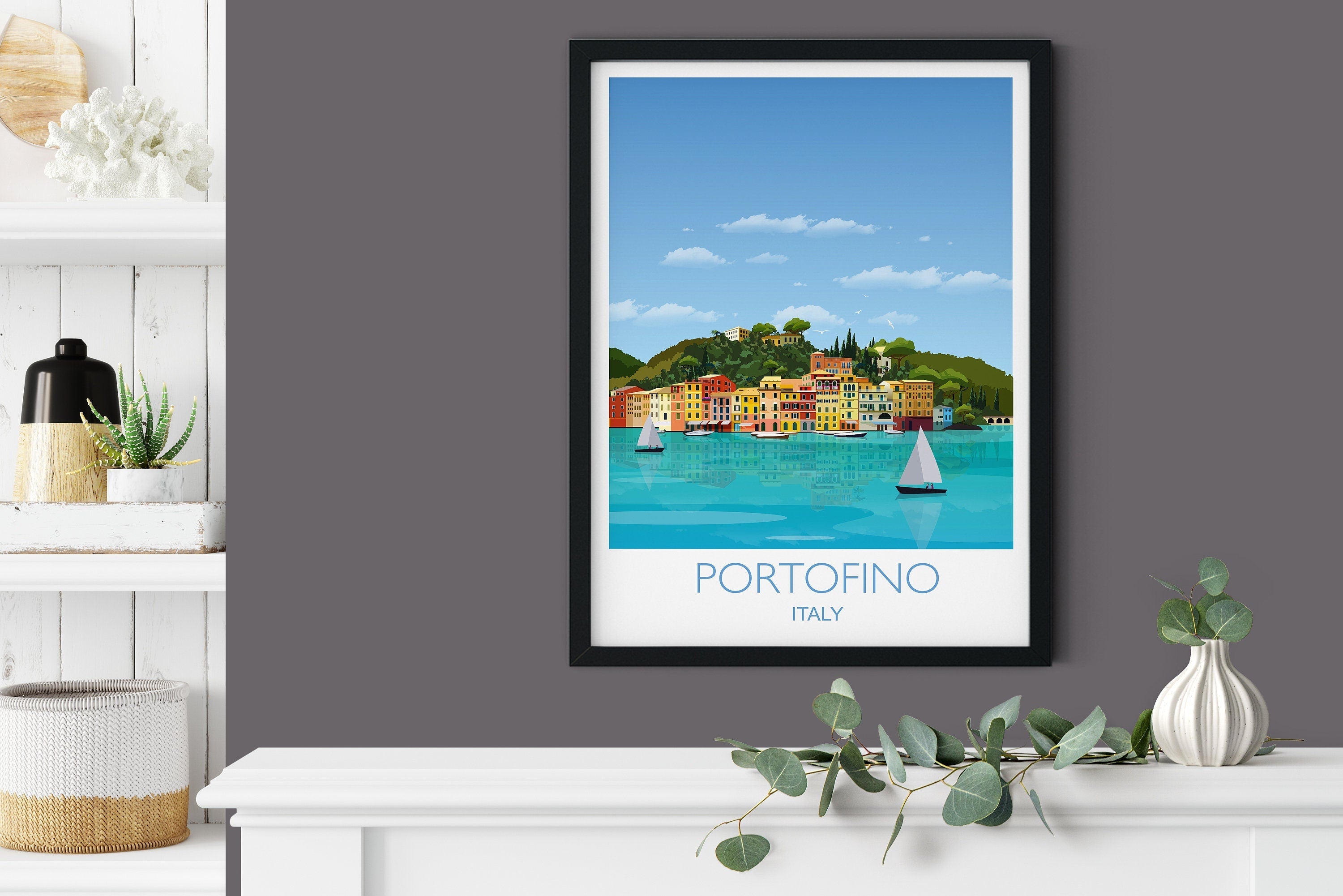 Portofino Travel Print, Travel Poster of Portofino, Italy NQ Media Designs