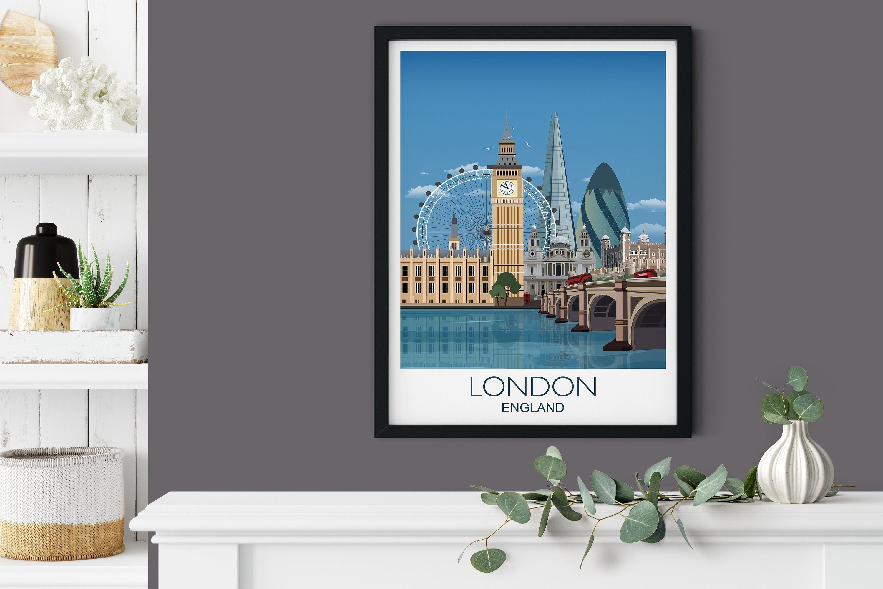 London Travel Poster, Travel Print of London, City of London, UK NQ Media Designs