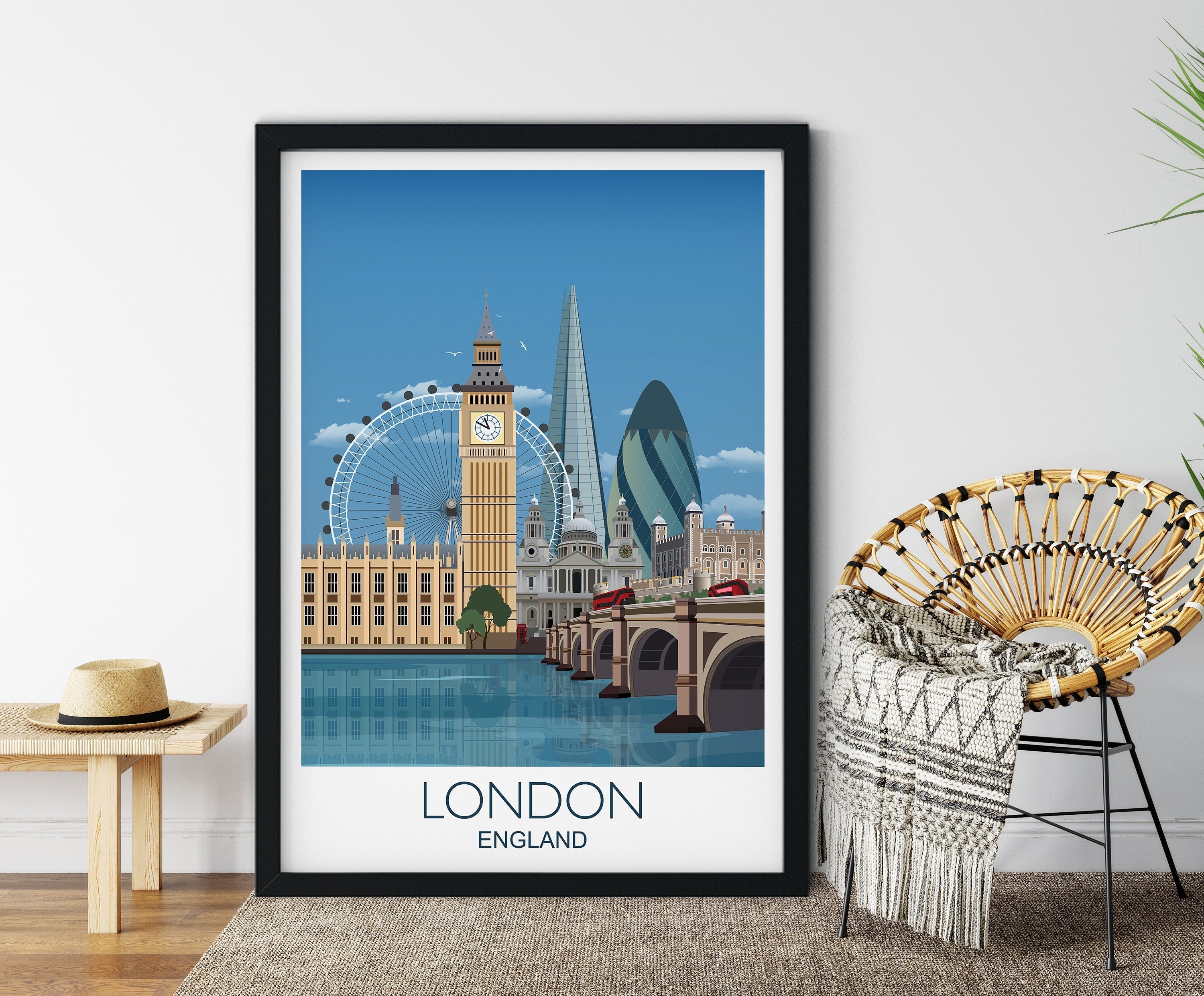 London Travel Poster, Travel Print of London, City of London, UK NQ Media Designs