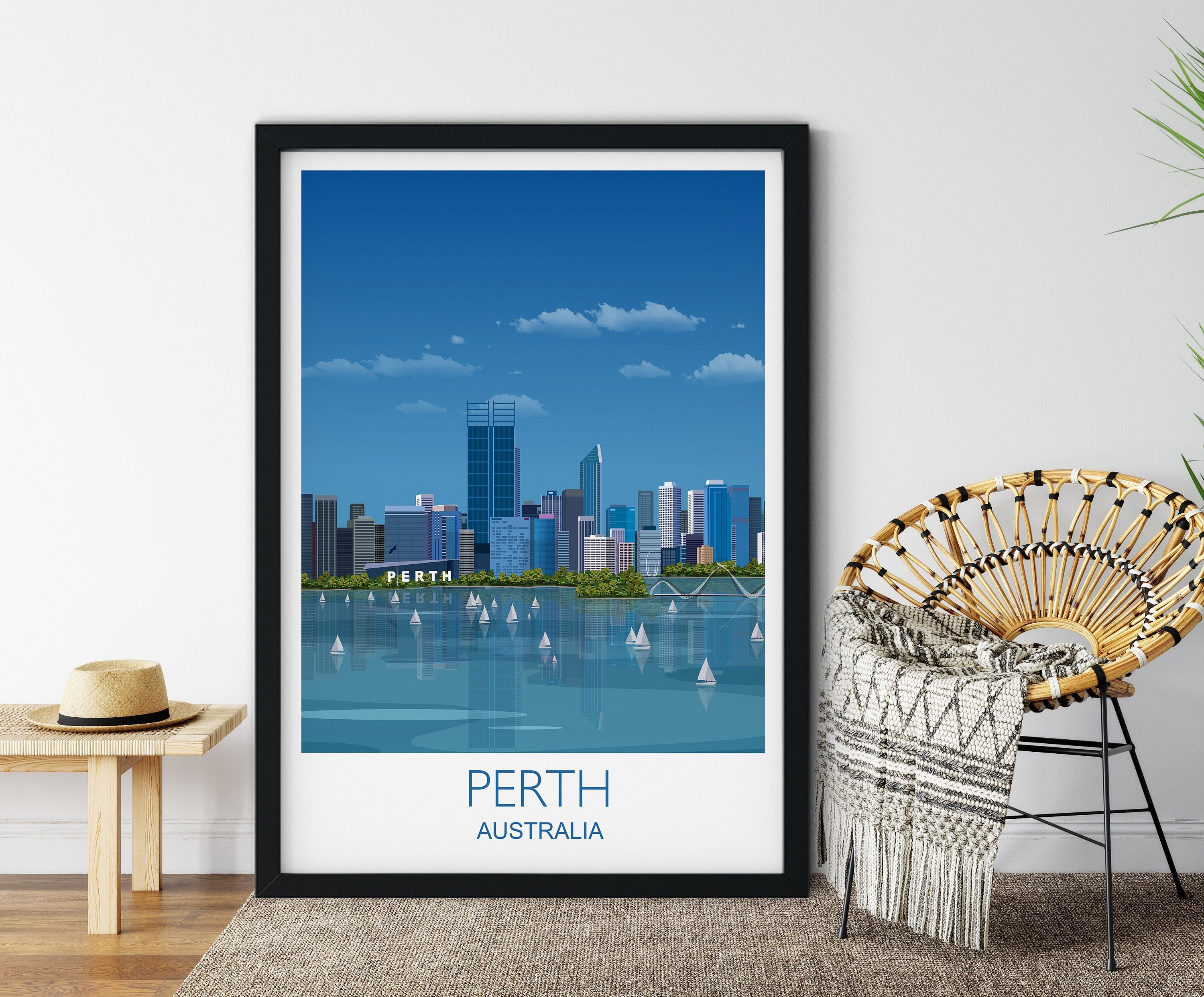 Perth Travel Print, Travel Poster of Perth, Australia NQ Media Designs