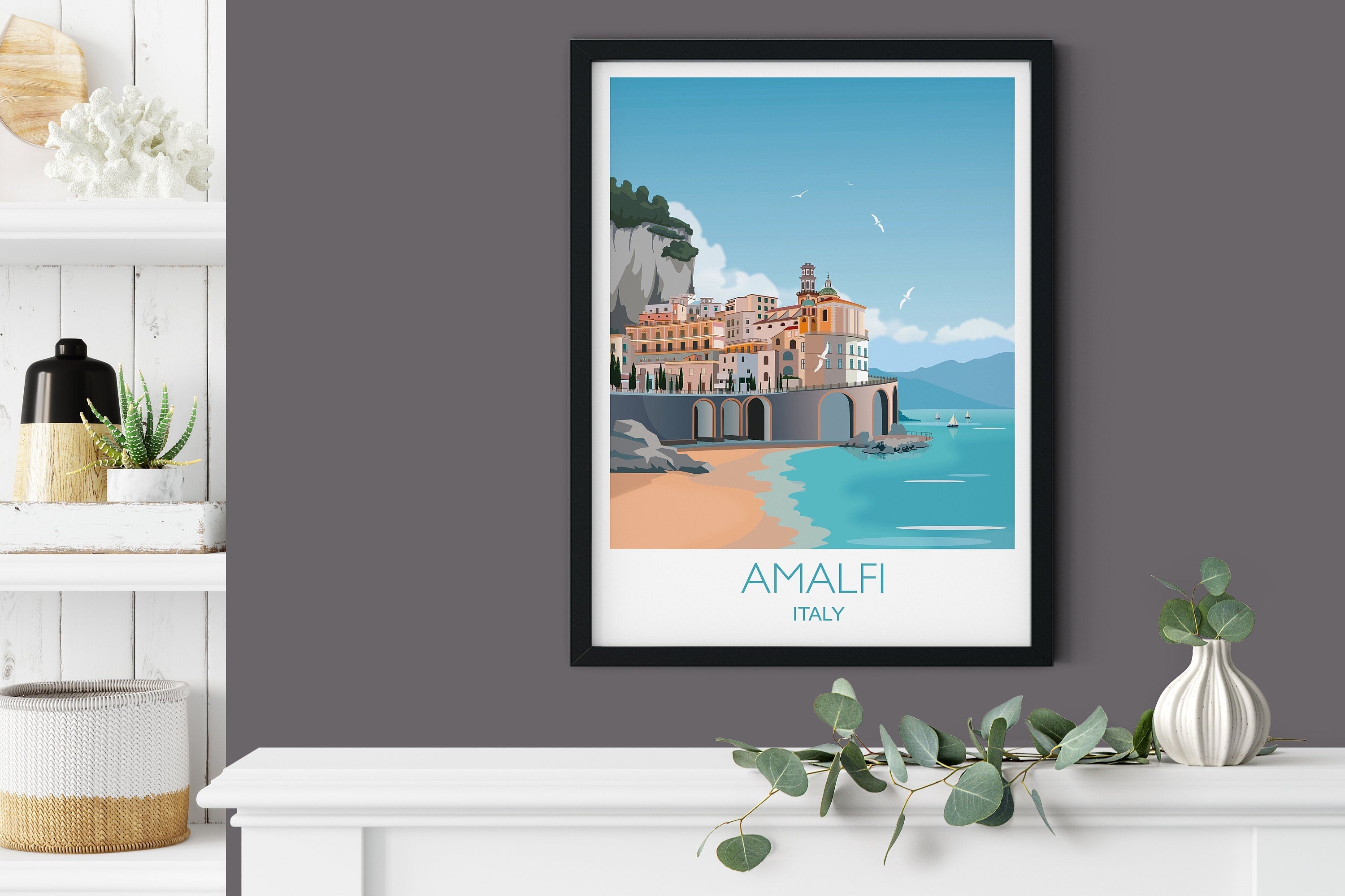 Amalfi Coast travel print, Amalfi Travel poster, Italy print NQ Media Designs