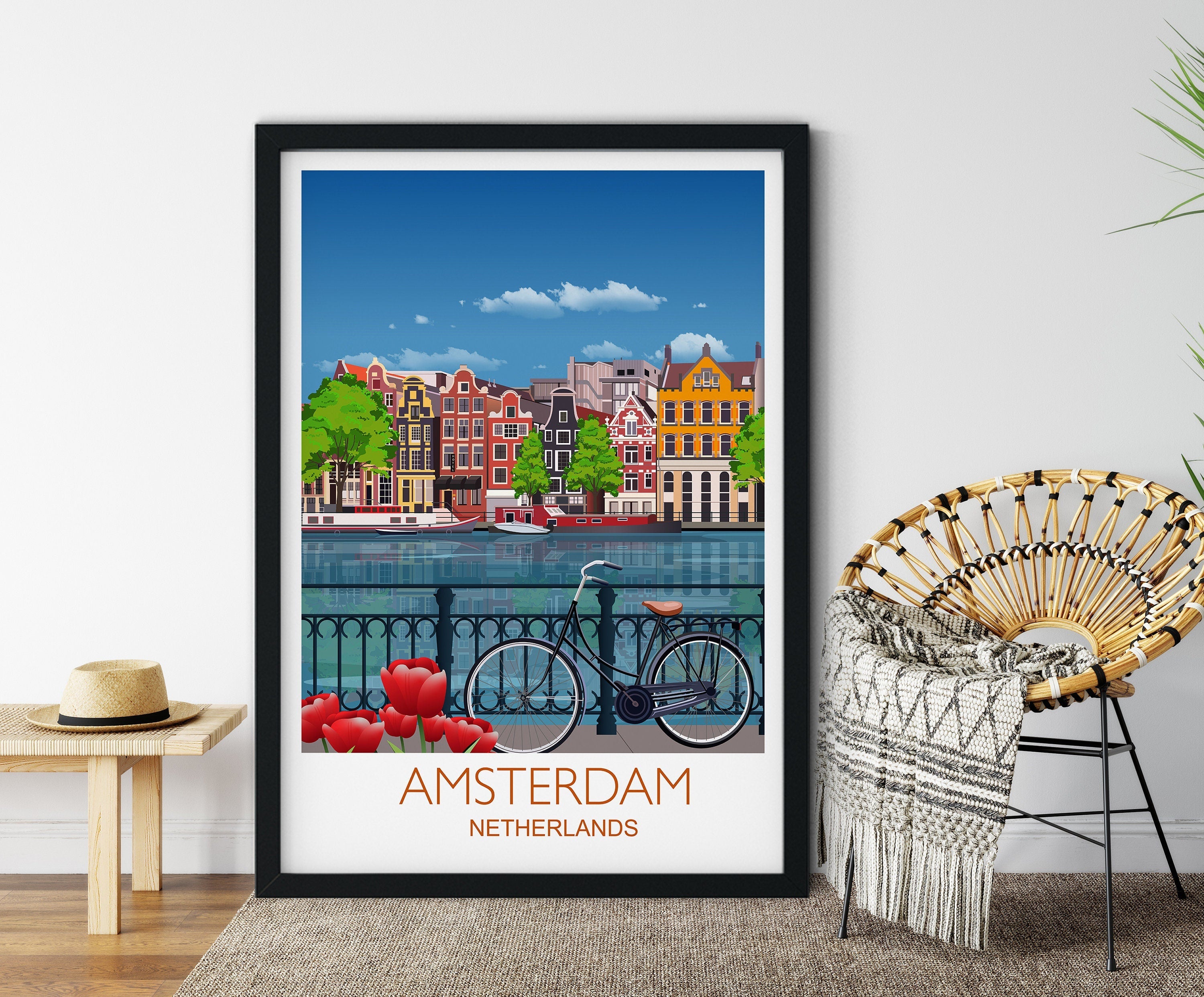 Amsterdam Travel Poster, Travel Print of Amsterdam, Netherlands NQ Media Designs