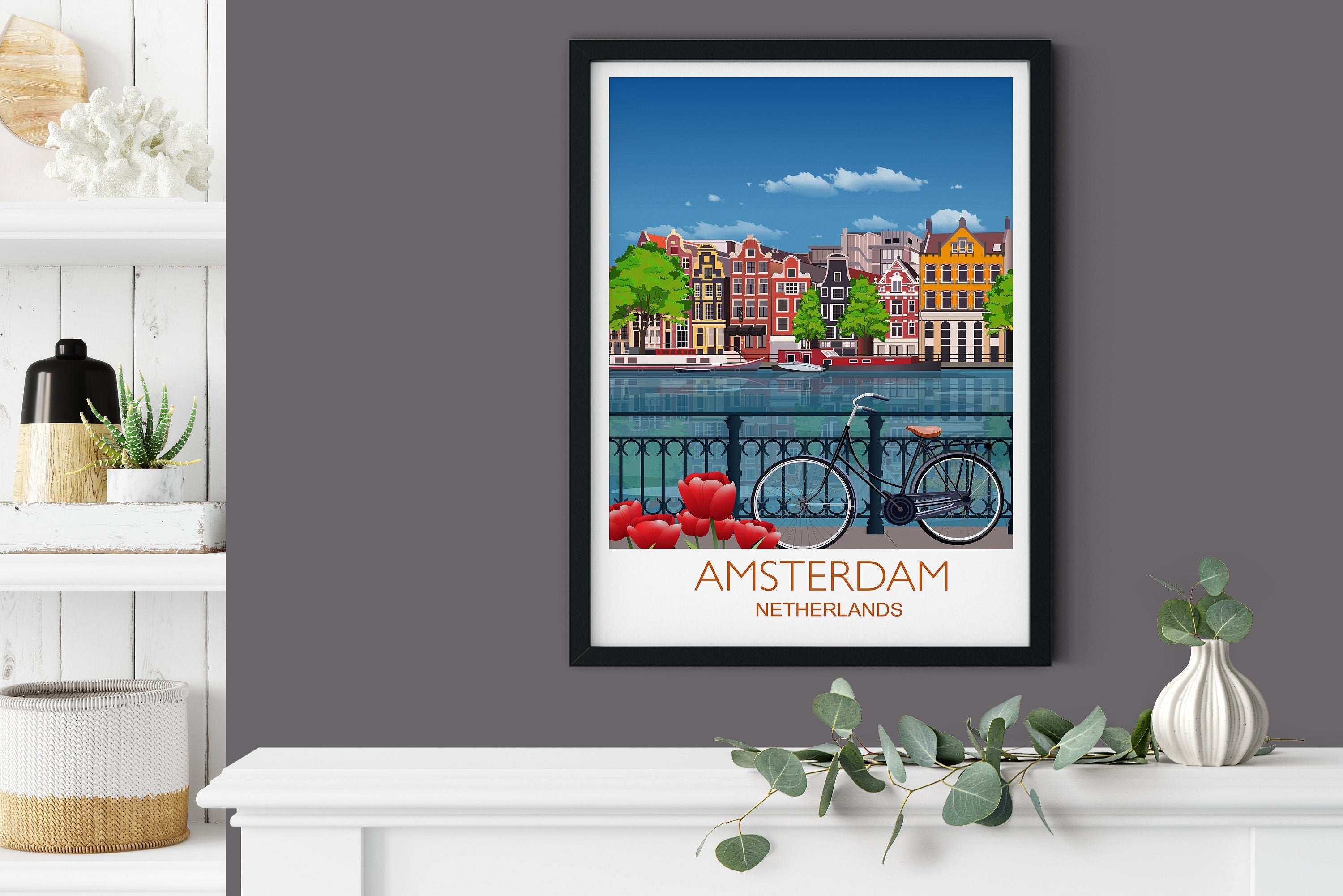 Amsterdam Travel Poster, Travel Print of Amsterdam, Netherlands NQ Media Designs