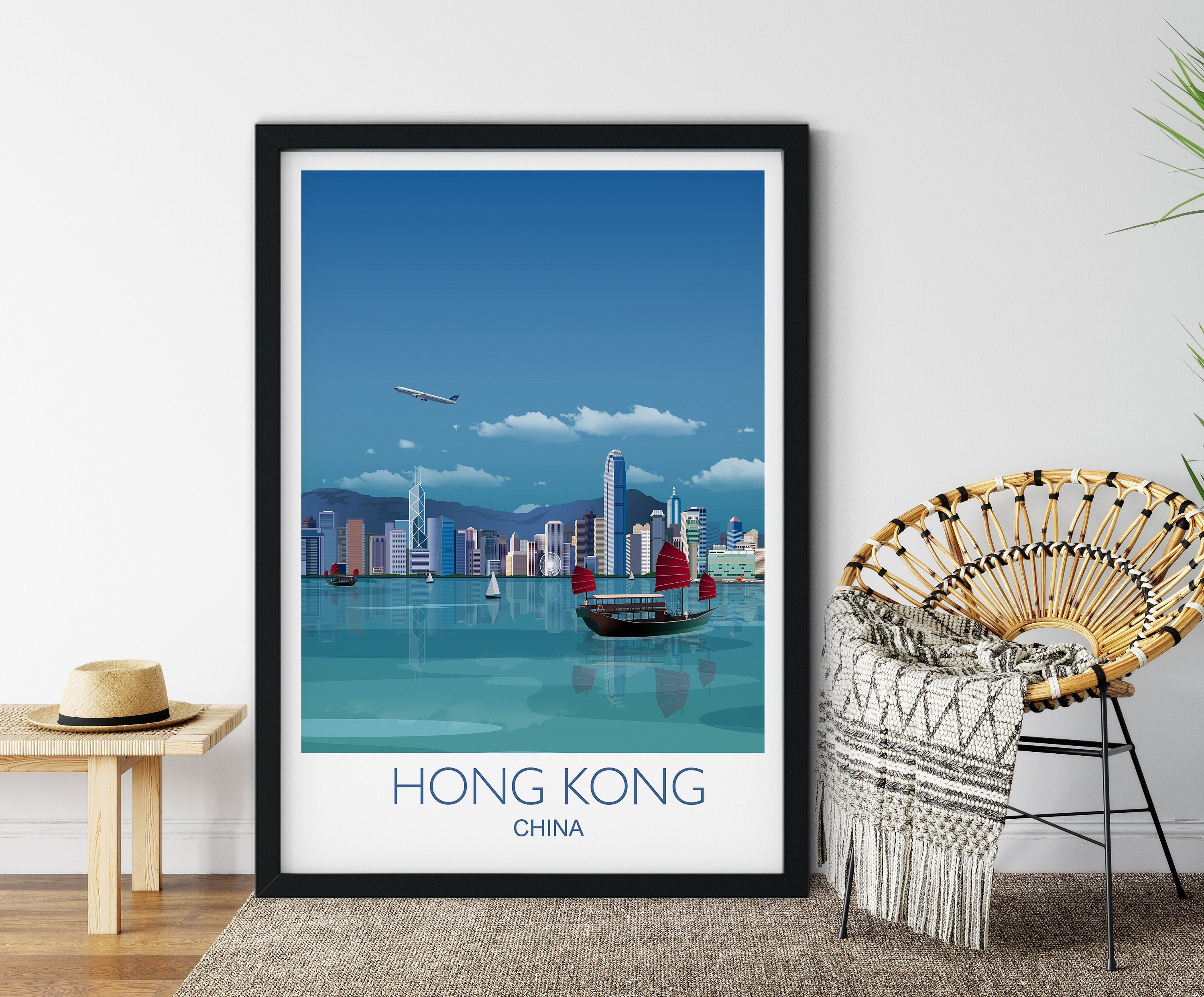 Hong Kong Travel Poster, Travel Print of Hong Kong, City of Hong Kong, China NQ Media Designs