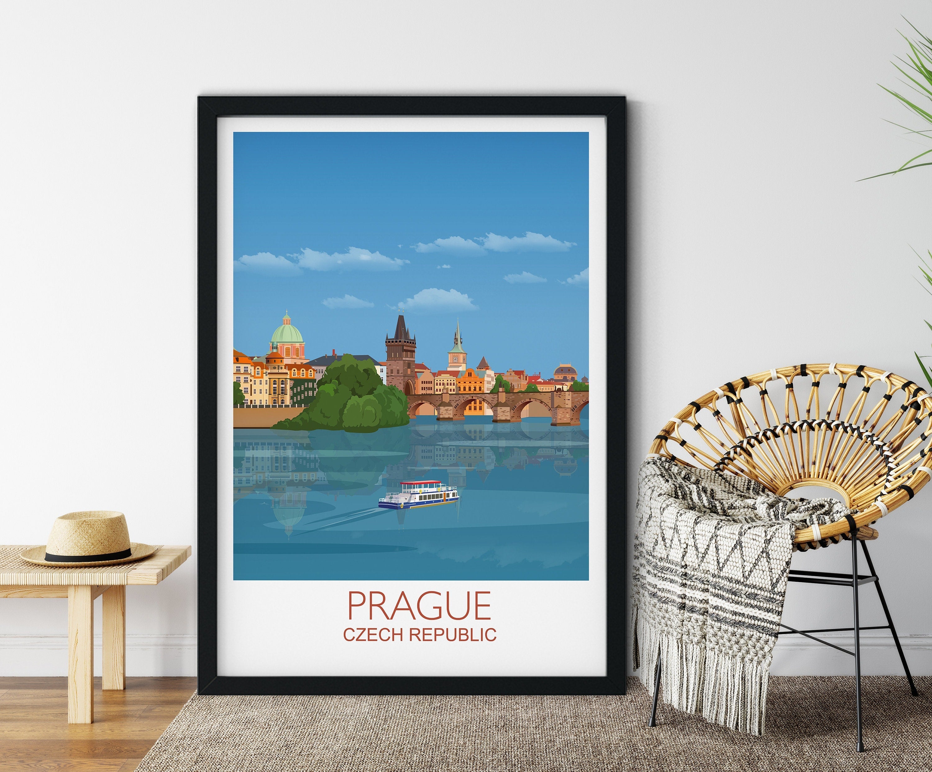 Prague Travel Poster, Travel Print of Prague, City of Prague, Czech Republic NQ Media Designs