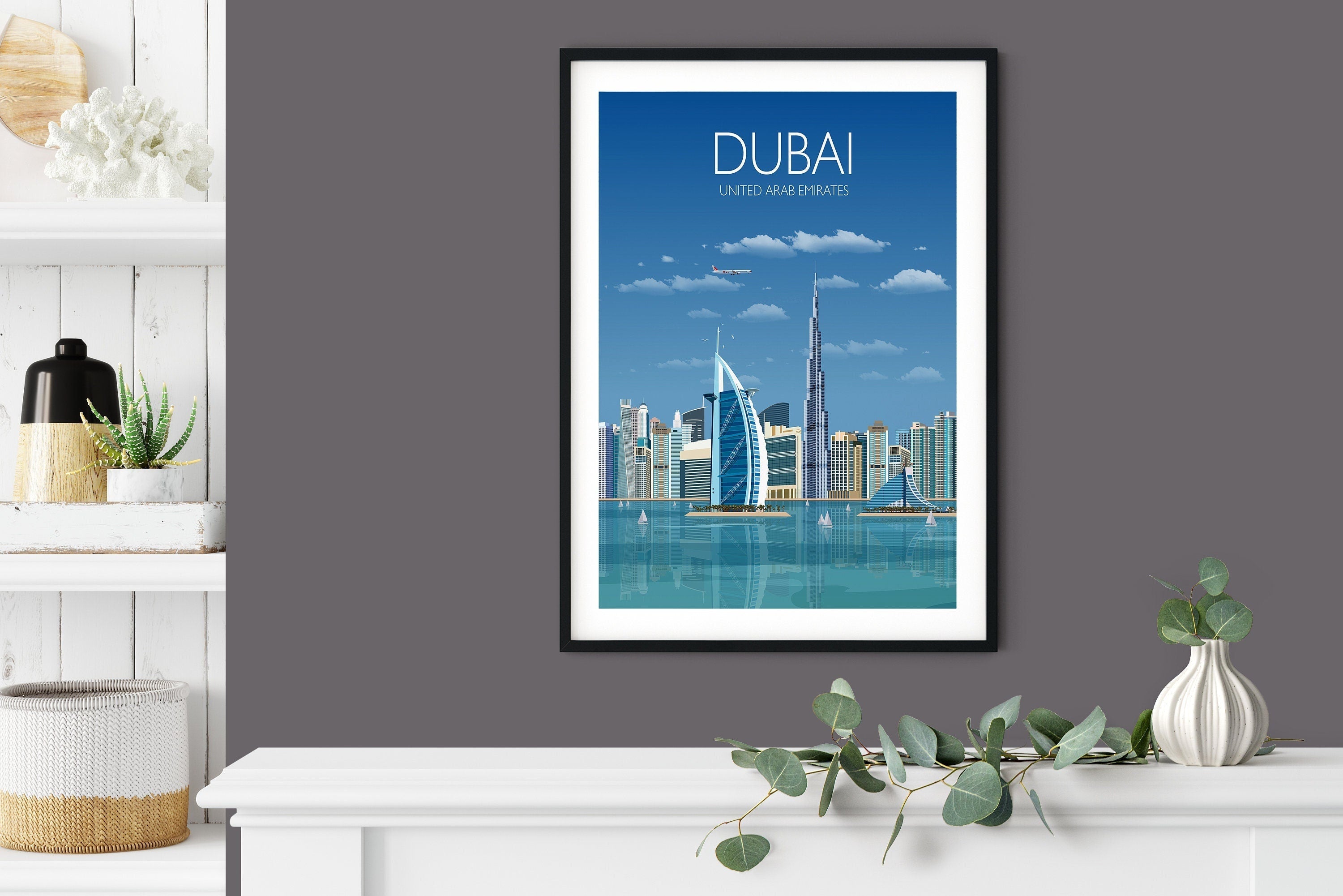 Dubai Travel Poster, Travel Print of Dubai, City of Dubai, United Arab Emirates NQ Media Designs