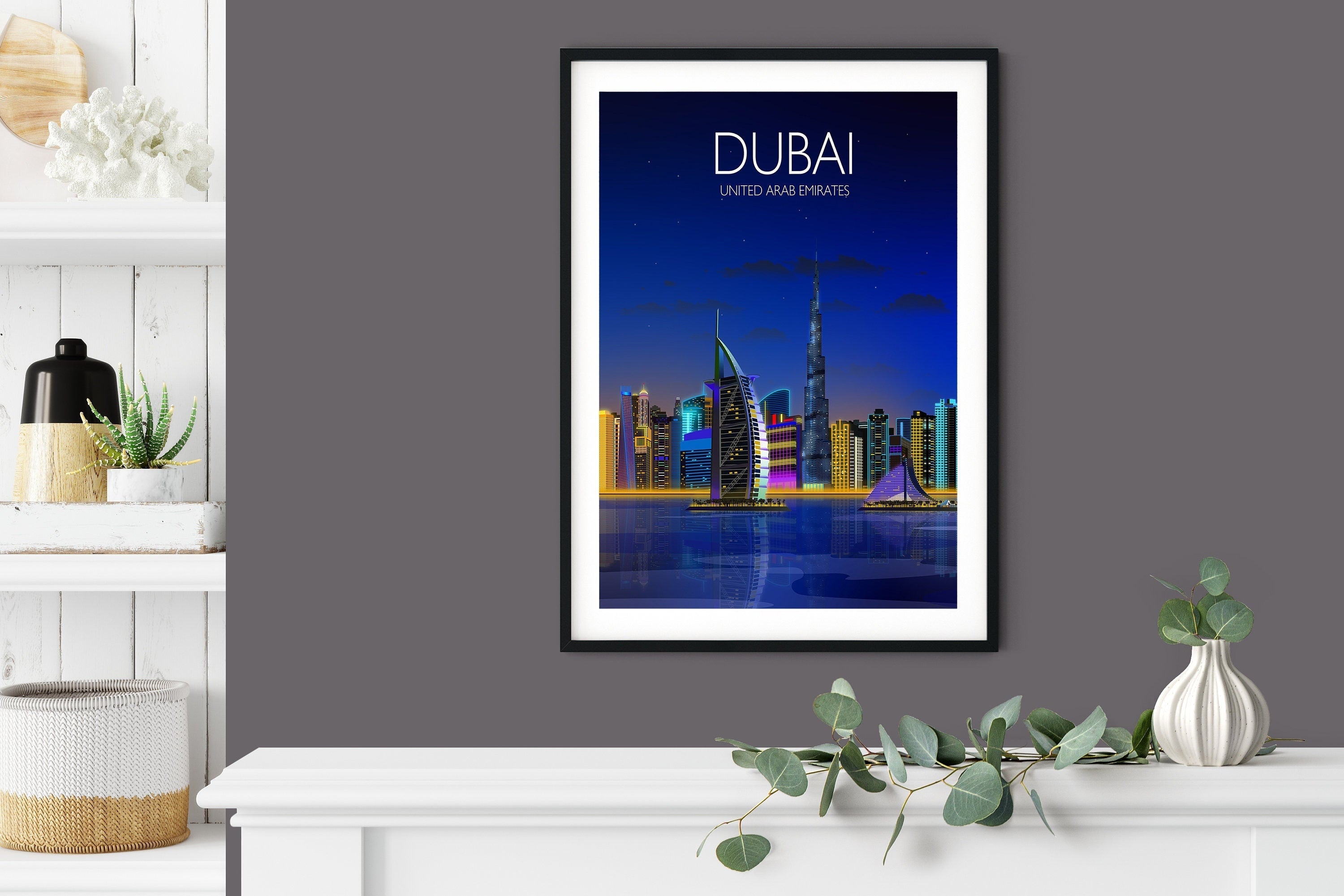 Dubai at night Travel Poster, Travel Print of Dubai, City of Dubai at night, United Arab Emirates Travel Poster, Dubai Cityscape NQ Media Designs