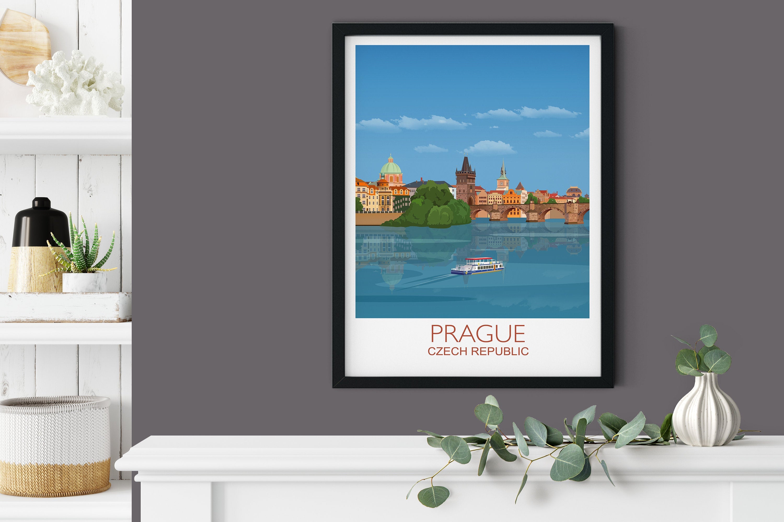 Prague Travel Poster, Travel Print of Prague, City of Prague, Czech Republic NQ Media Designs
