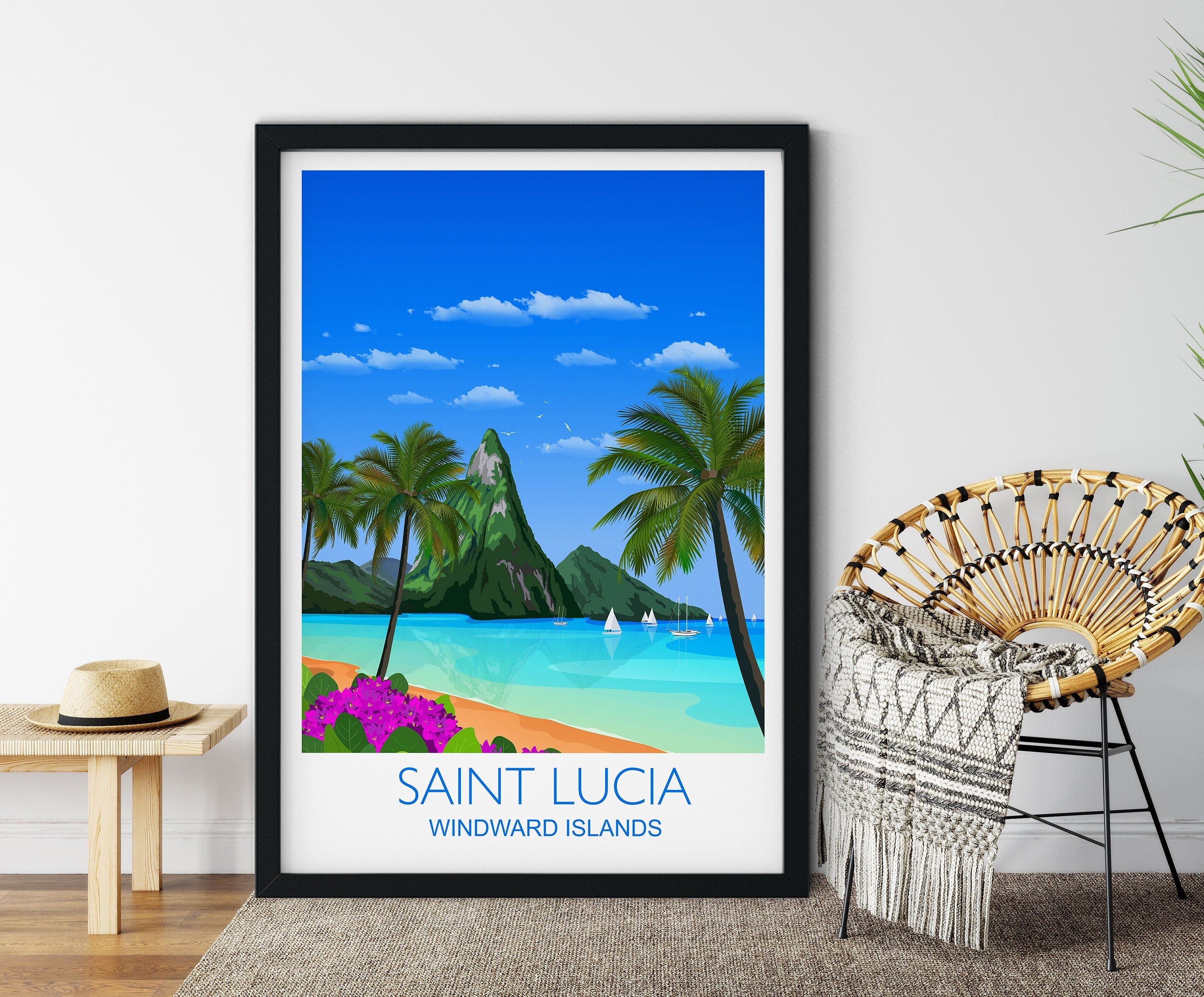 Saint Lucia Travel Print, Travel Poster of Saint Lucia, Windward Islands, Caribbean NQ Media Designs