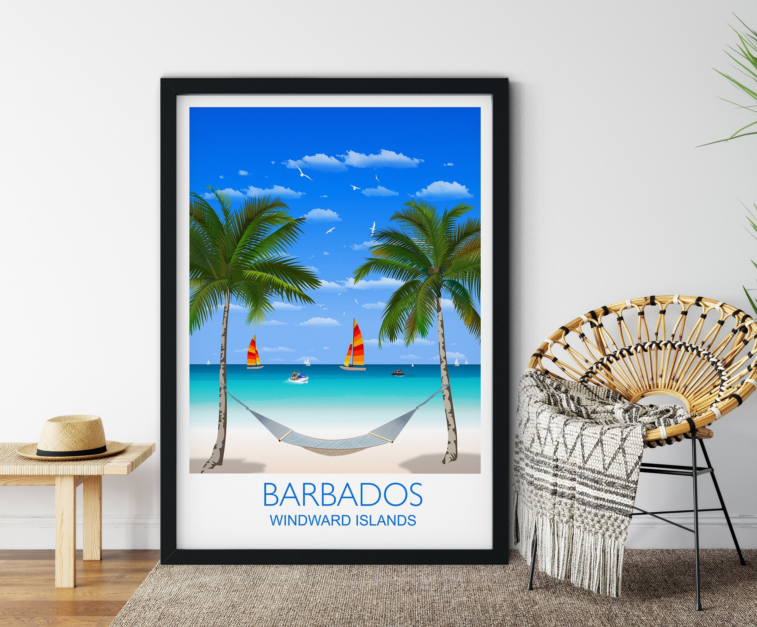Barbados Travel Print, Travel Poster of Barbados, Windward Islands, Caribbean NQ Media Designs