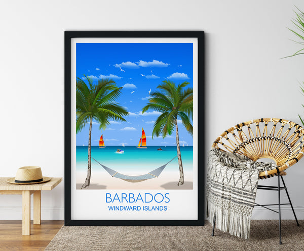 Barbados Travel Print, Travel Poster of Barbados, Windward Islands, Caribbean