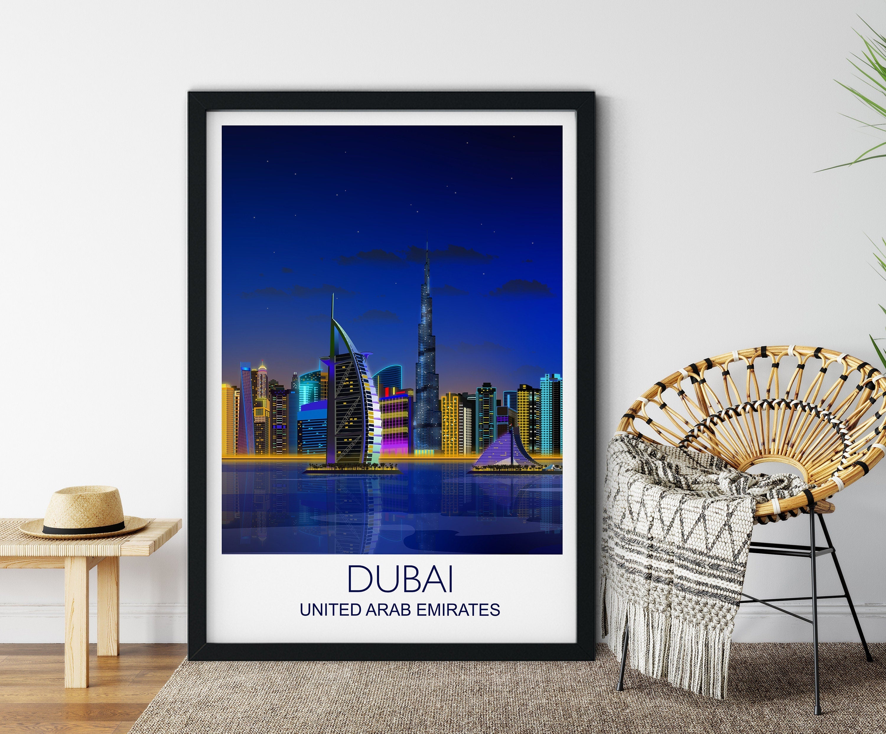 Dubai at night Travel Poster, Travel Print of Dubai, City of Dubai at night, United Arab Emirates NQ Media Designs