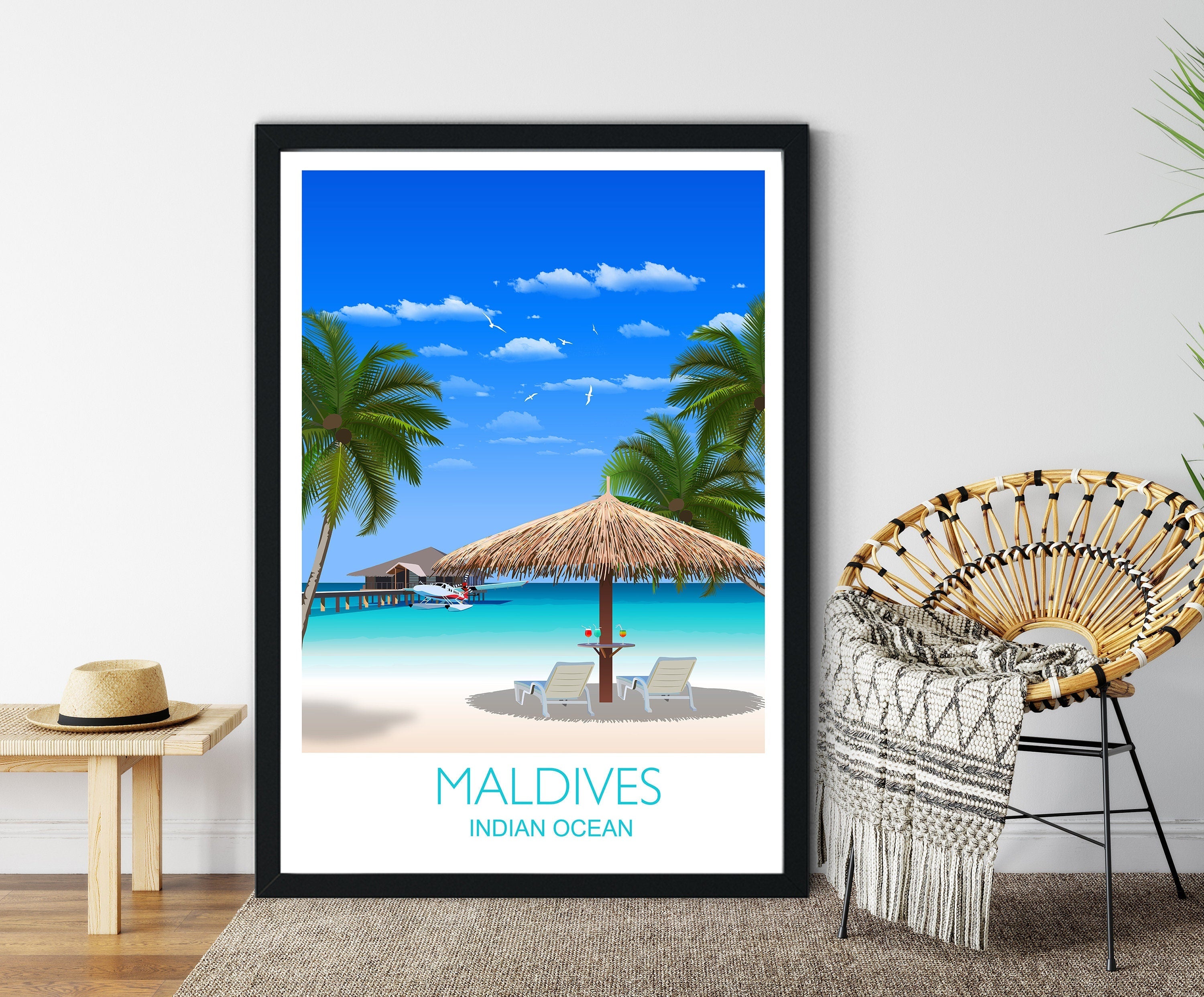 Maldives Travel Print, Travel Poster of Maldives, Indian Ocean NQ Media Designs