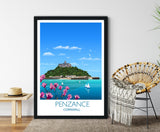 Penzance Travel Print, Travel Poster of Penzance, Cornwall, UK NQ Media Designs