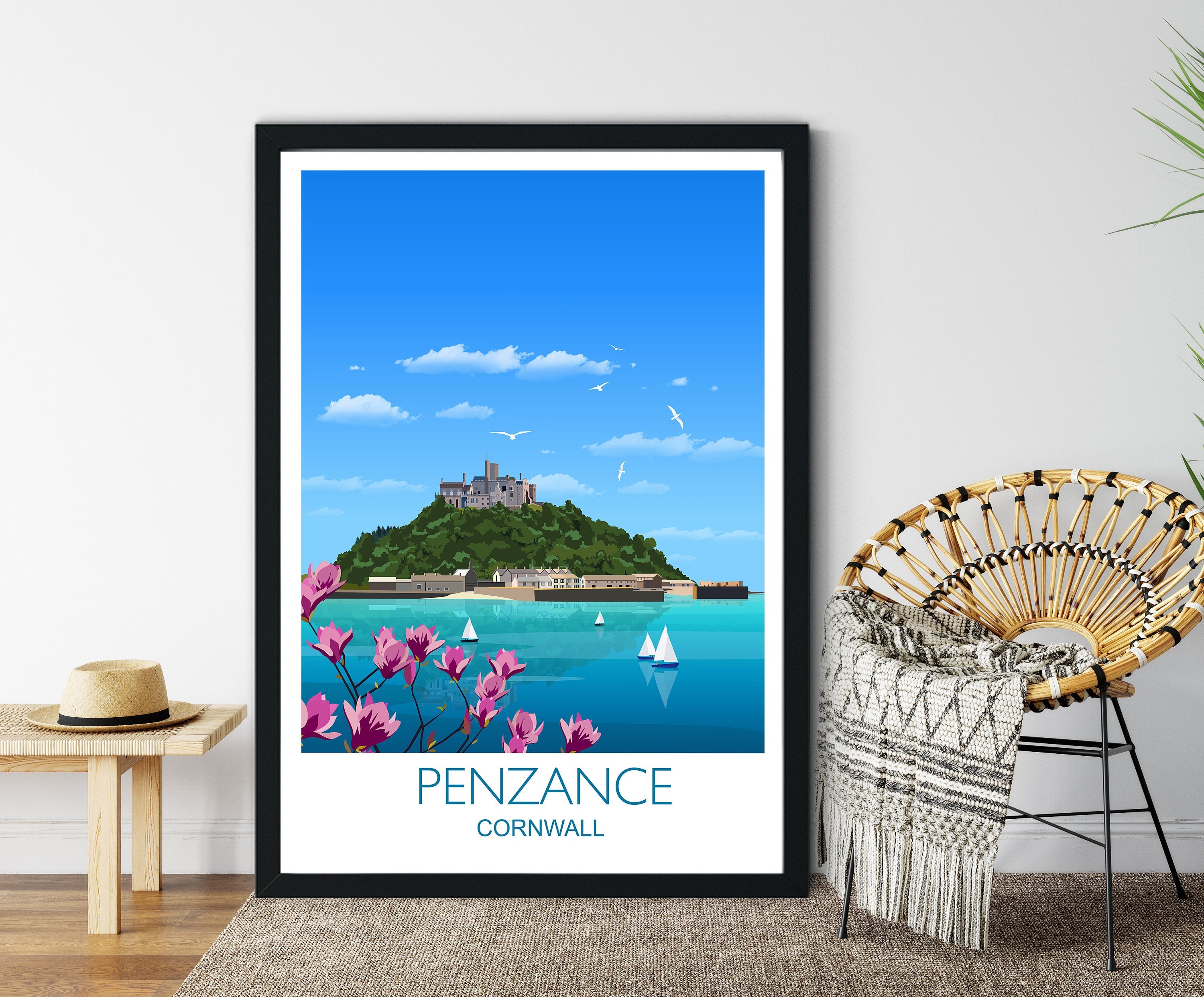 Penzance Travel Print, Travel Poster of Penzance, Cornwall, UK NQ Media Designs