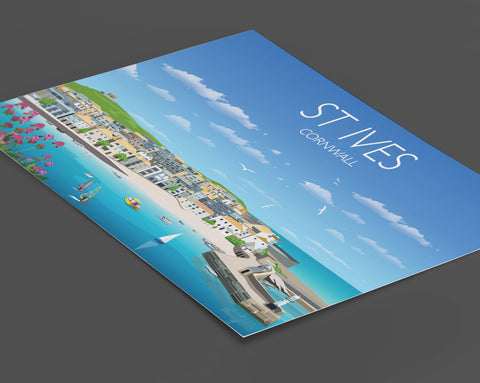 St Ives Travel Poster, Travel Print of St Ives, Cornwall, UK, Limited Edition