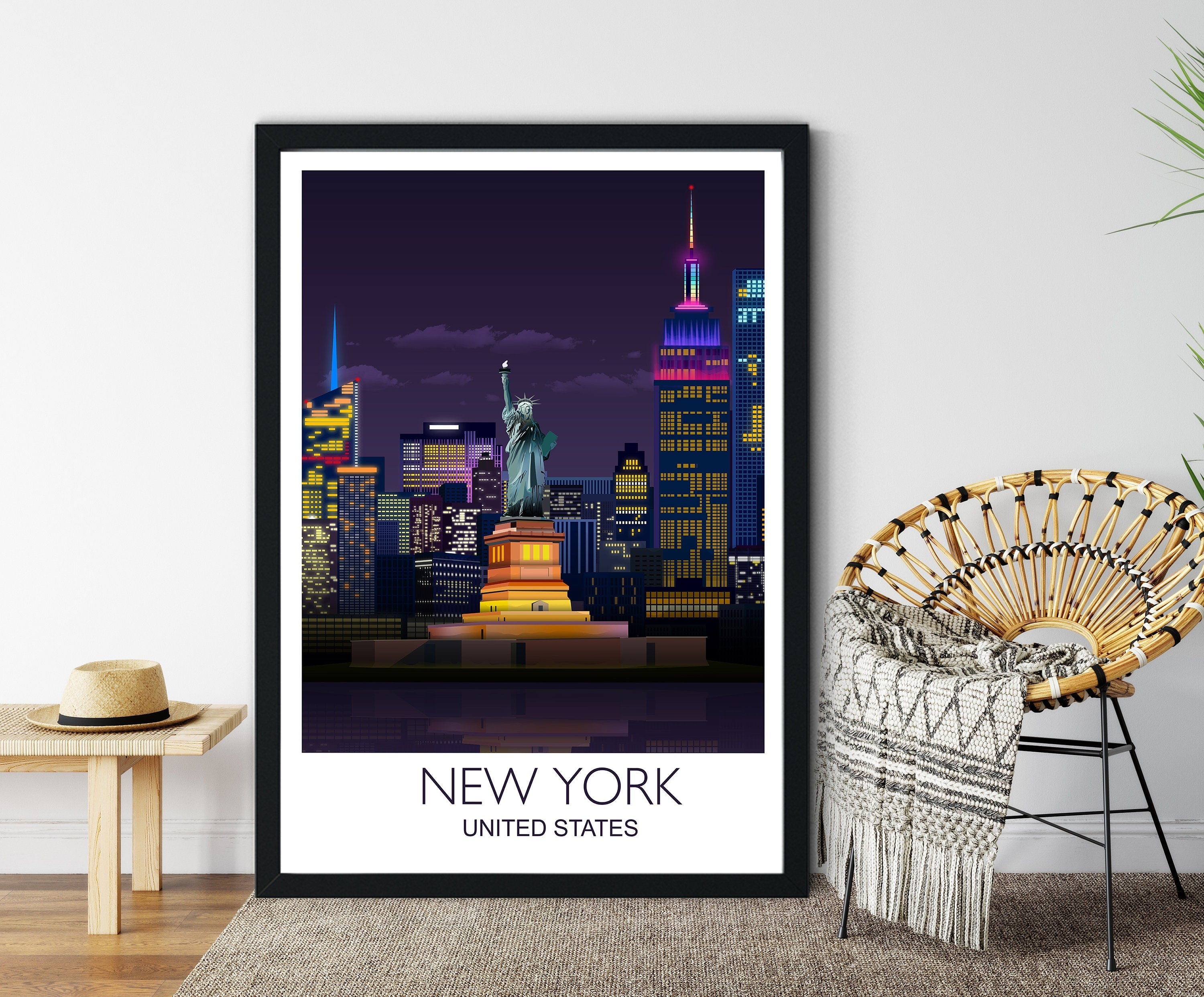 Statue of Liberty Travel Print, Travel Poster of New York Manhattan Skyline, USA NQ Media Designs