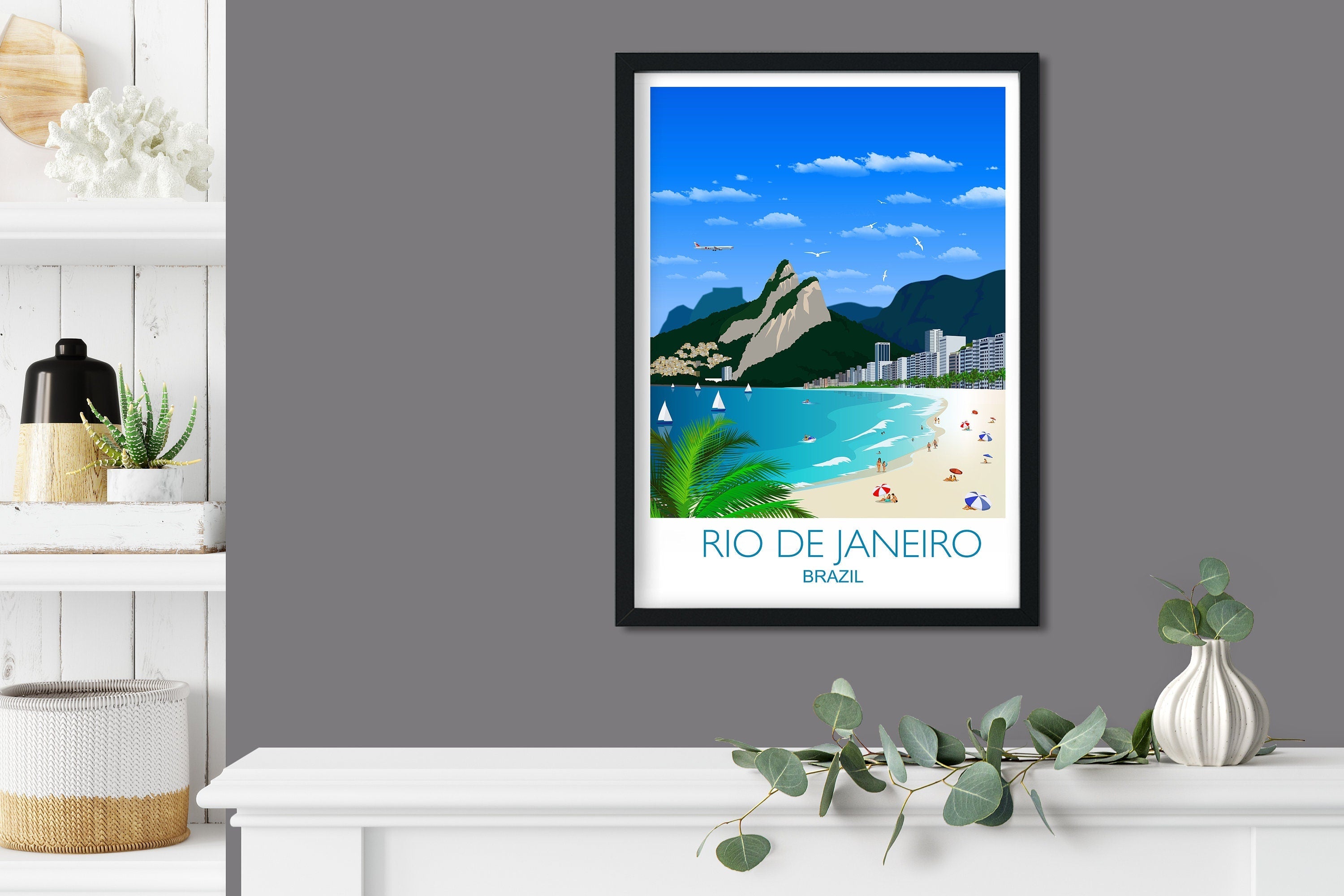 Rio De Janeiro Travel Print, Travel Poster of Rio De Janeiro, Brazil NQ Media Designs