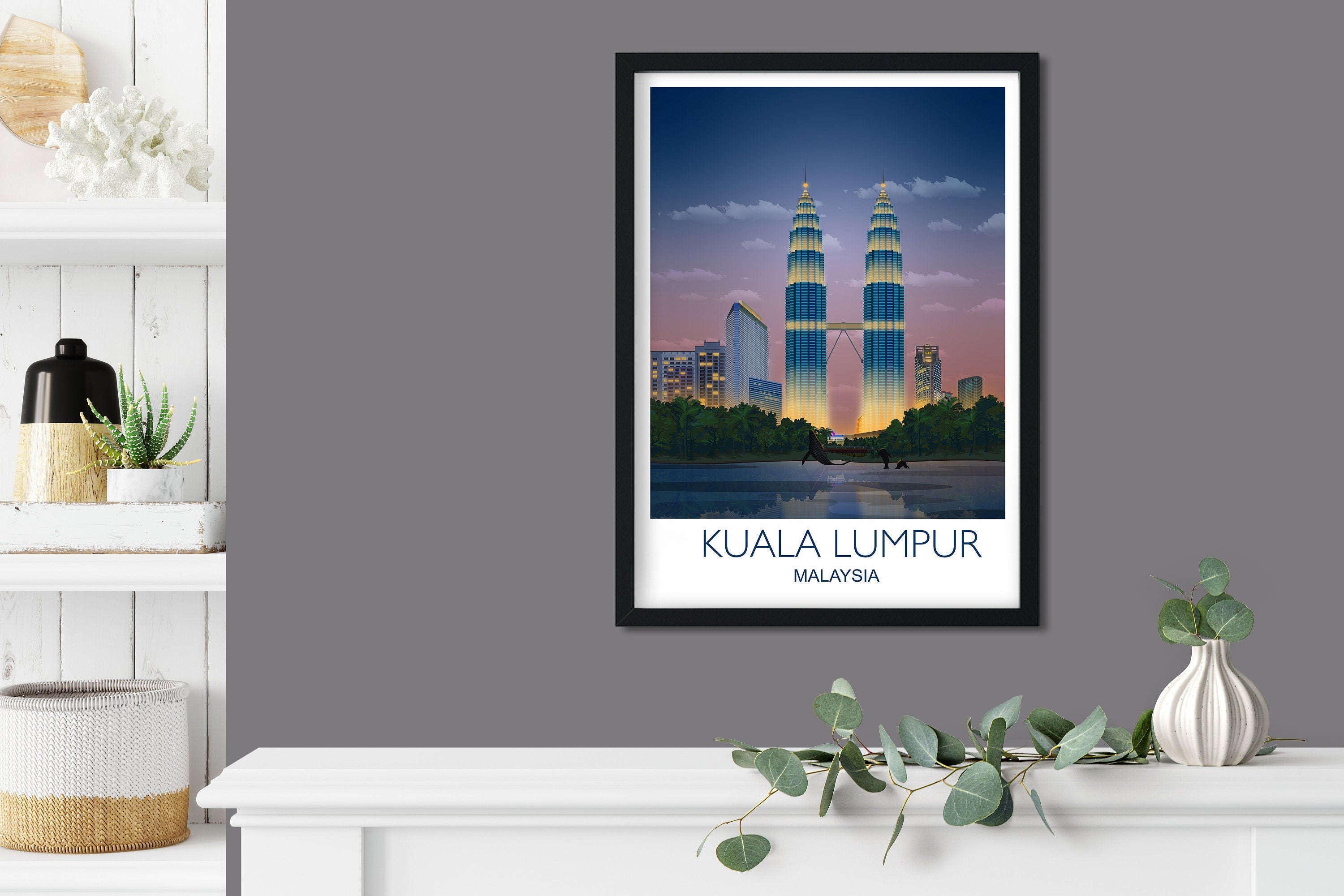 Kuala Lumpur Travel Print, Travel Poster of Kuala Lumpur at sunset, Malaysia NQ Media Designs