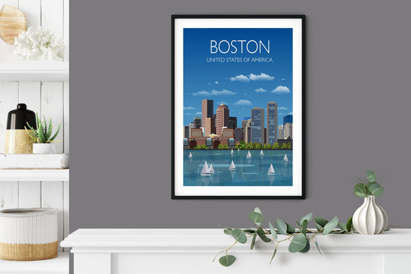 Boston Travel Poster, Travel Print of Boston, City of Boston, USA