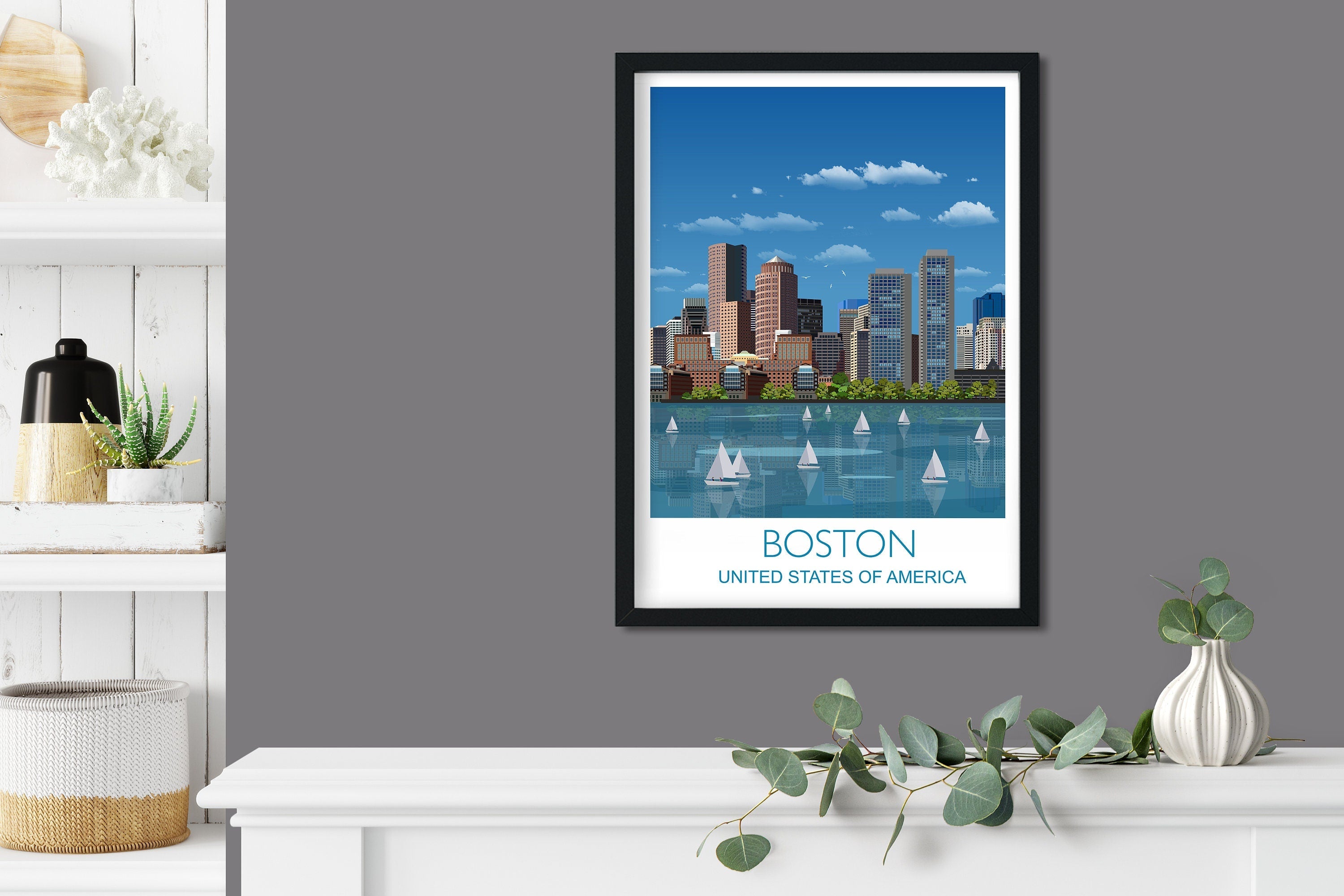 Boston Travel Poster, Travel Print of Boston, City of Boston, Massachusetts, USA NQ Media Designs