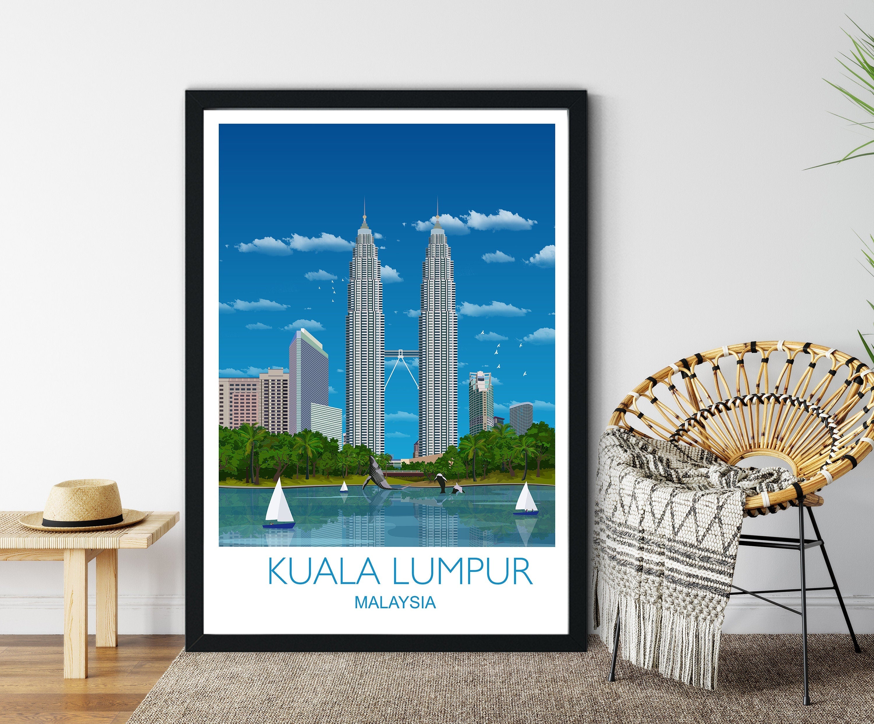 Kuala Lumpur Travel Print, Travel Poster of Kuala Lumpur, Kuala Lumpur Travel Poster, Malaysia NQ Media Designs