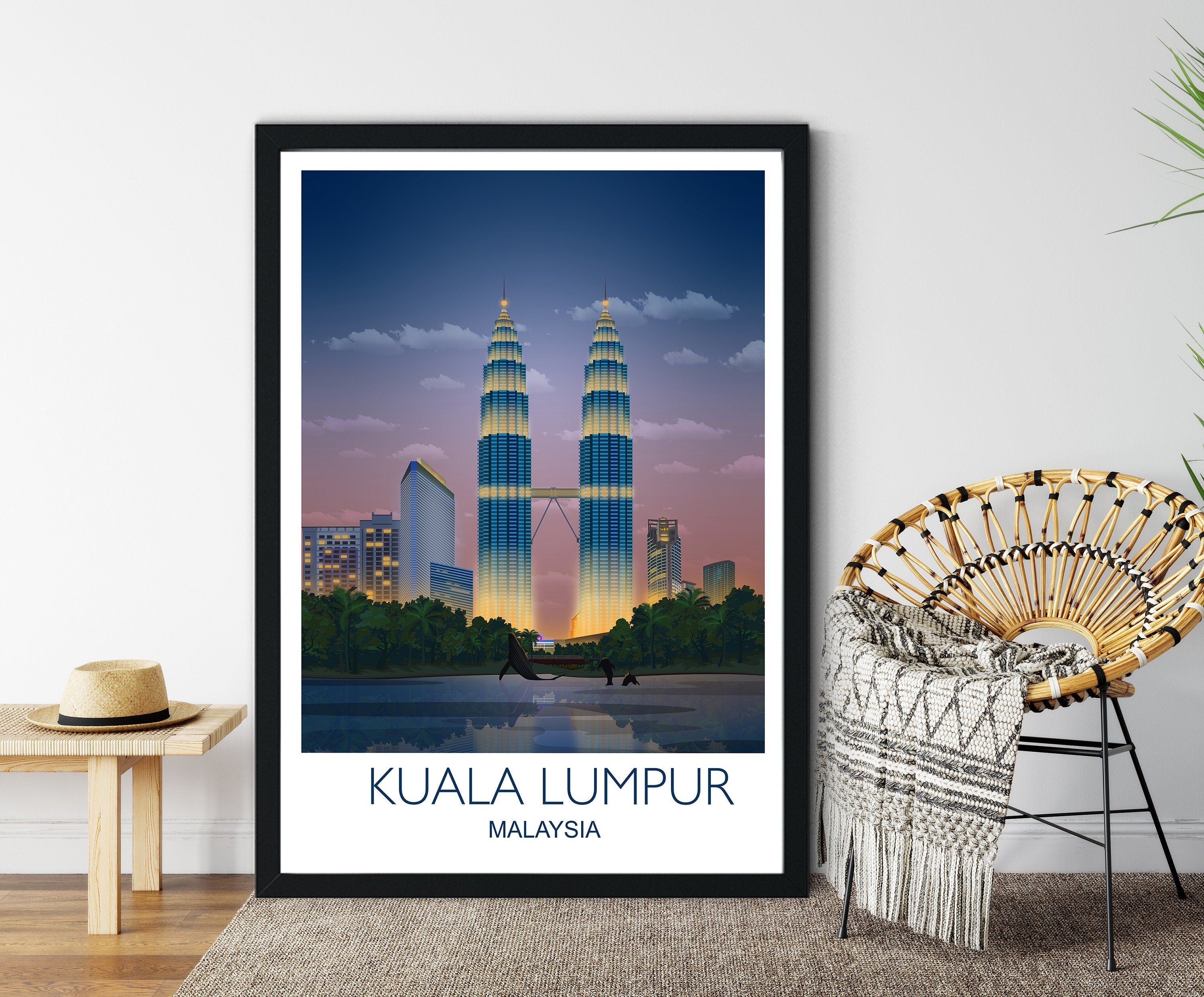 Kuala Lumpur Travel Print, Travel Poster of Kuala Lumpur at sunset, Malaysia NQ Media Designs