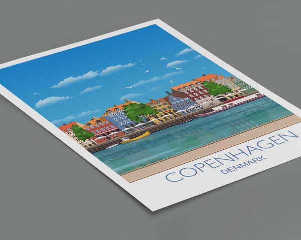 Copenhagen Travel Poster , Travel Print of Copenhagen, City of Copenhagen, Denmark