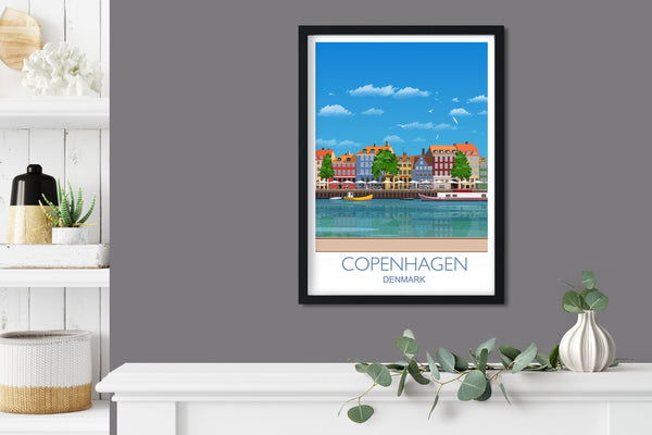 Copenhagen Travel Poster , Travel Print of Copenhagen, City of Copenhagen, Denmark