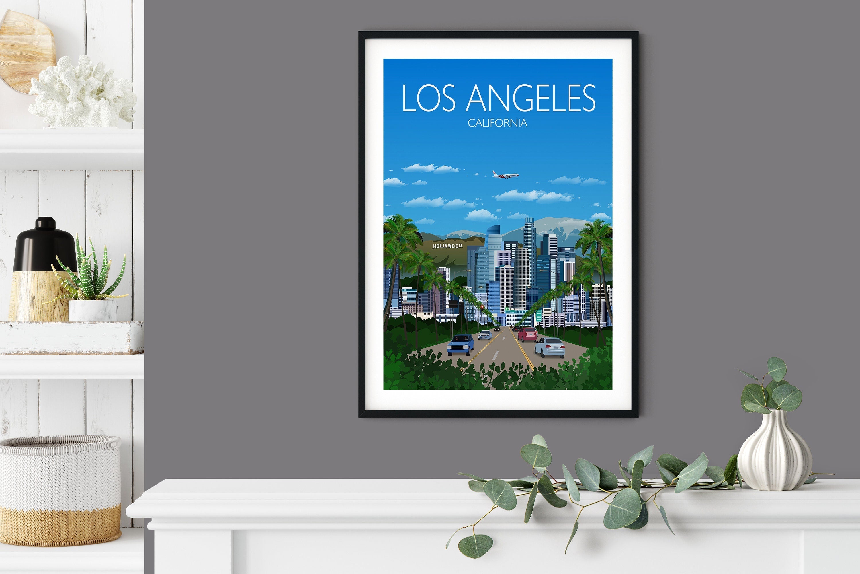 Los Angeles Travel Poster , Travel Print of Los Angeles, City of Los Angeles, California USA, USA Travel Poster, Los Angeles Cityscape NQ Media Designs