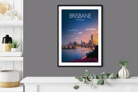 Brisbane Travel Poster , Travel Print of Brisbane, City of Brisbane, Queensland, Australia