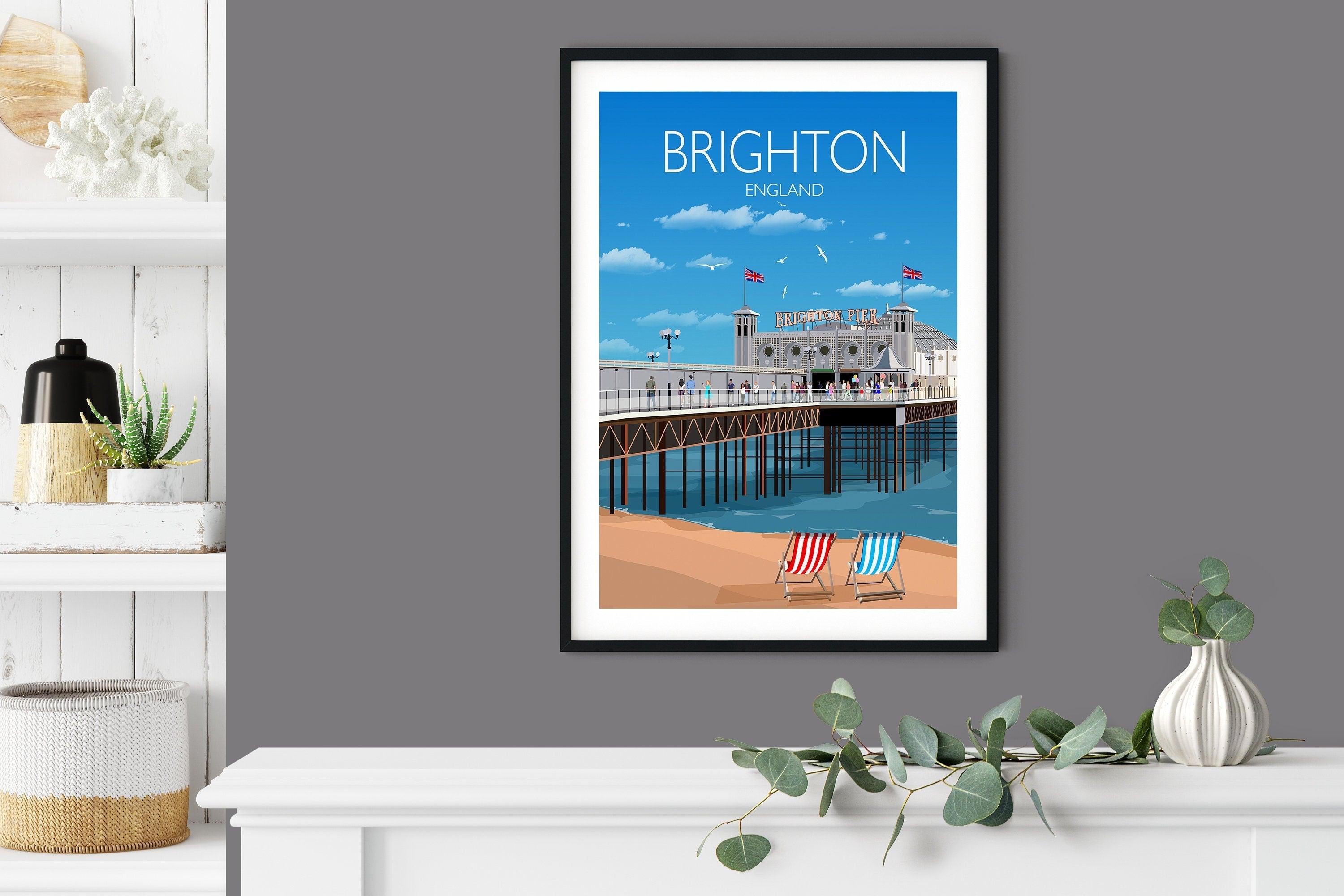 Brighton Travel Print, Brighton Poster, Brighton, England, UK Travel Poster, Brighton Pier NQ Media Designs