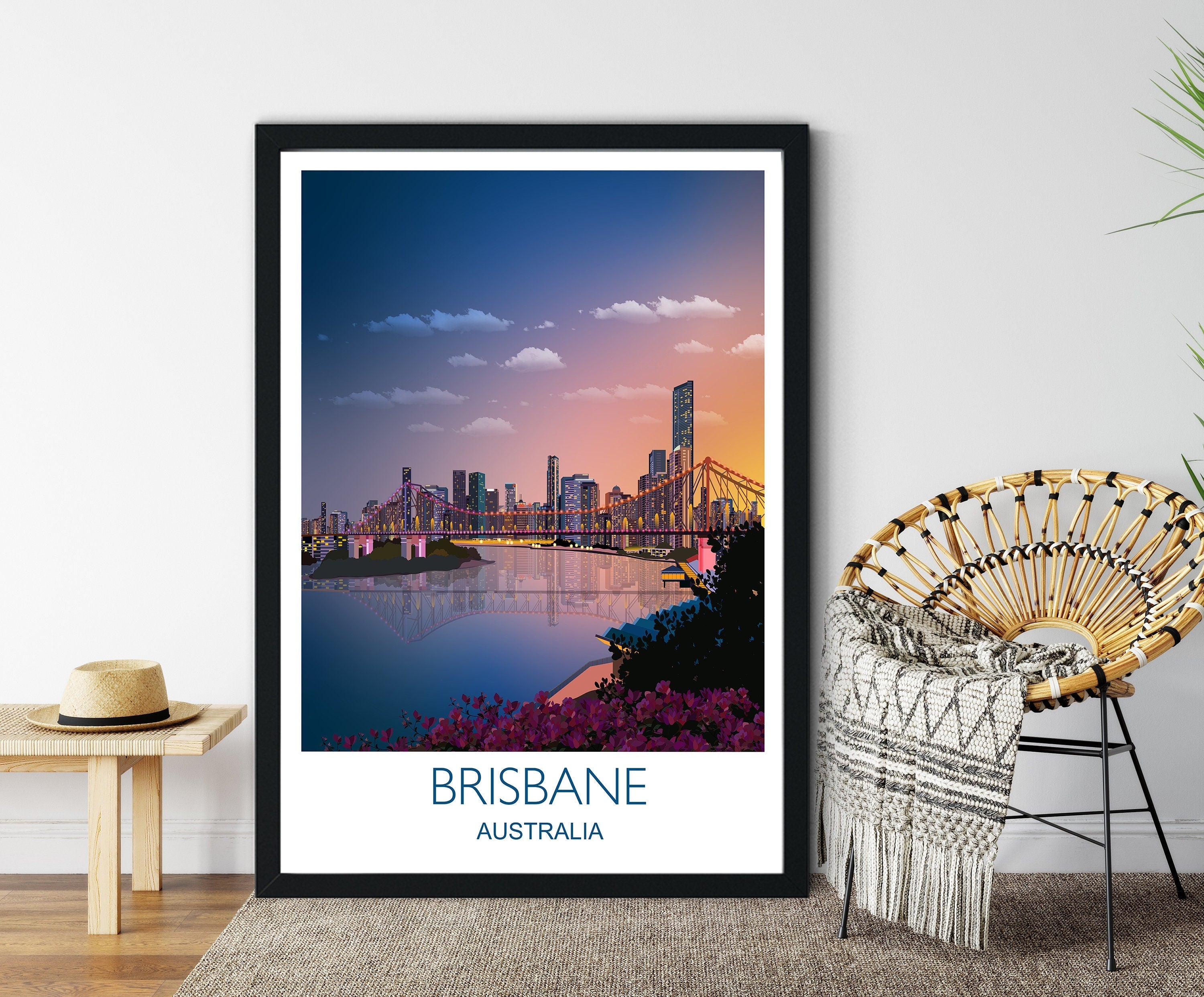 Brisbane Travel Print, Travel Poster of Brisbane, City of Brisbane,Queensland, Australia NQ Media Designs