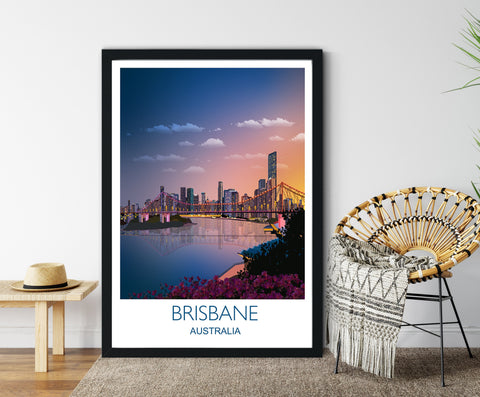 Brisbane Travel Print, Travel Poster of Brisbane, City of Brisbane,  Queensland, Australia